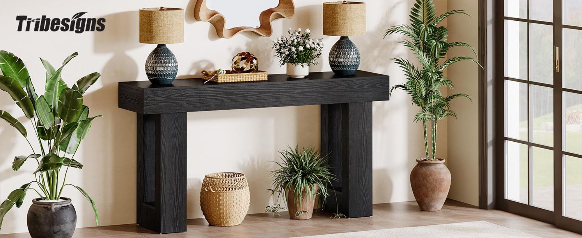 Tribesigns langer Konsolentisch, 160 cm Landhaus-Sofatisch aus Holz, schmaler Eingangstisch für Flur, Wohnzimmer, Eingangsbereich, Schwarz