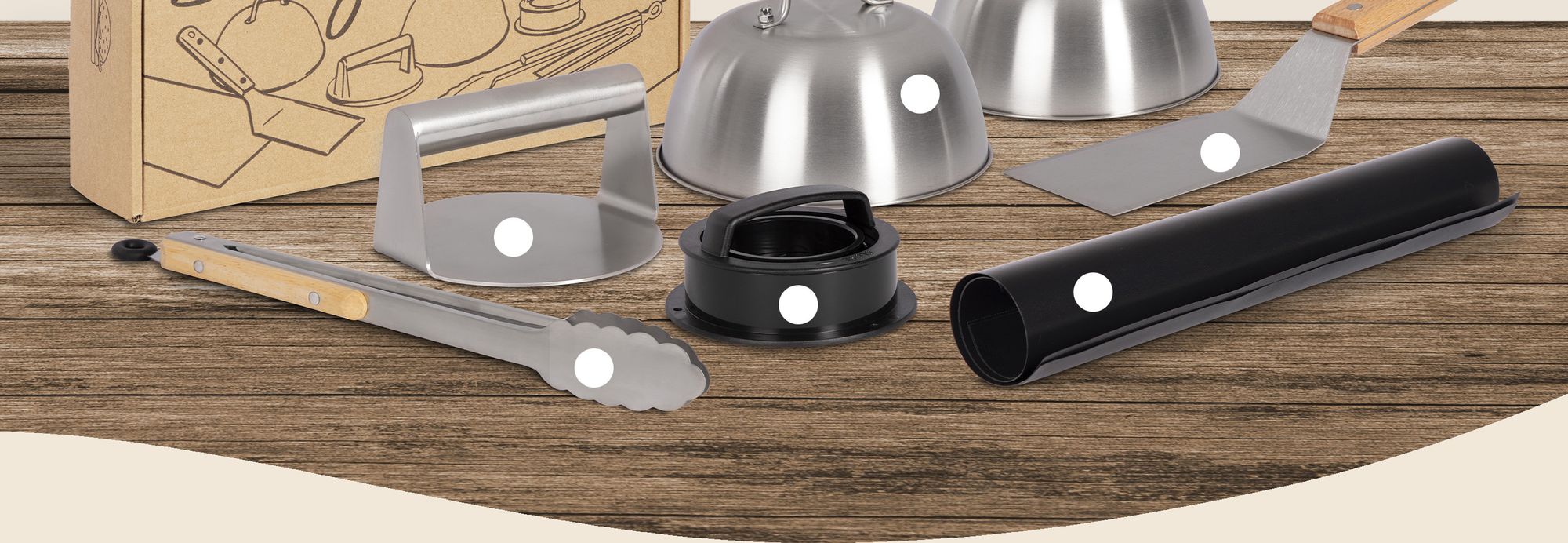 ONVAYA® Burger-Set ǀ 8 Teile inkl. Burgerpresse ǀ Smash-Burger-Set mit Grillmatte und Schmelzglocke