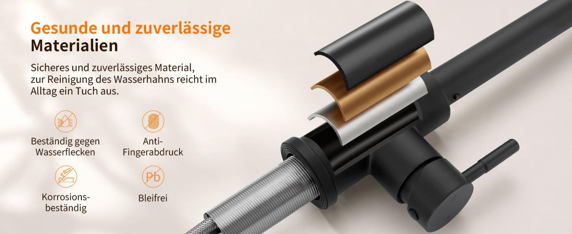 Homelody Schwarz Küchenarmatur Spültischarmatur mit Brause 35cm, Wasserhahn Küche Ausziehbar mit Zwei Wasserstrahlarten, 360°Schwenkbar, Edelstahl 304