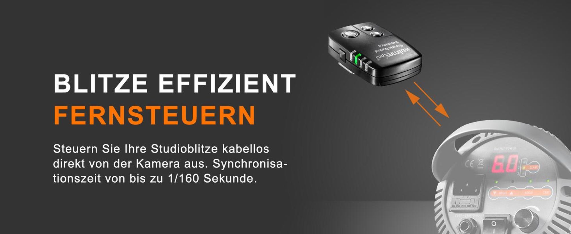 Walimex pro VE & VC & Newcomer Studioblitz Auslöser - Kabellose Fernsteuerung bis zu 30 m, Blitzauslöser mit 16 Kanäle, 4 Gruppen, 1/160 Sek. Synchronisation - Perfekt für schnelle Bewegungen