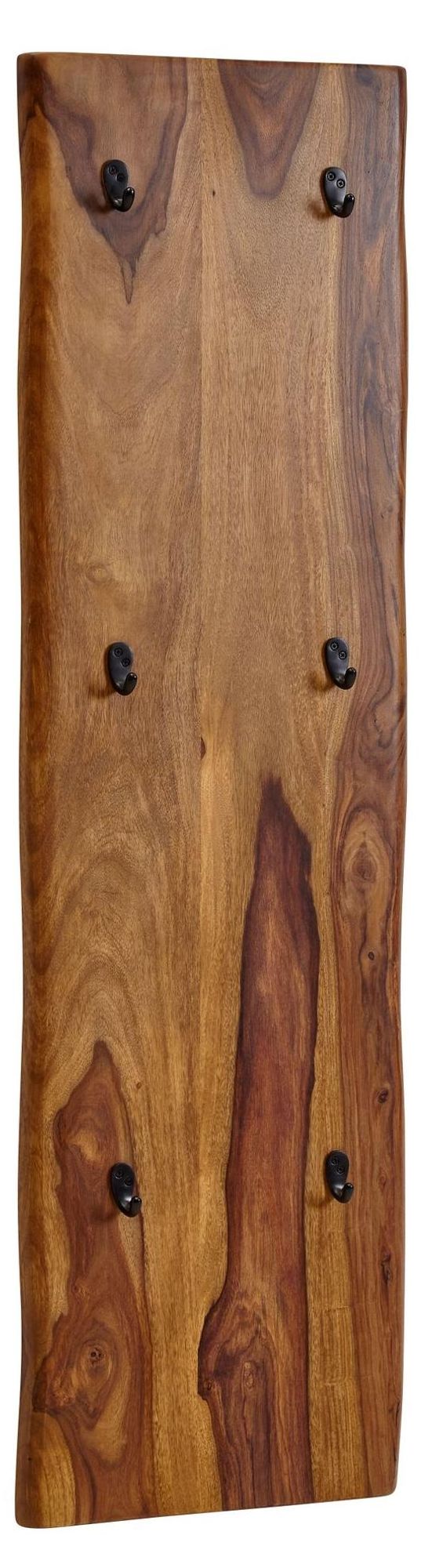 Wandgarderobe aus Sheesham in Braun – Garderobe mit sechs Haken und natürlichen Baumkanten