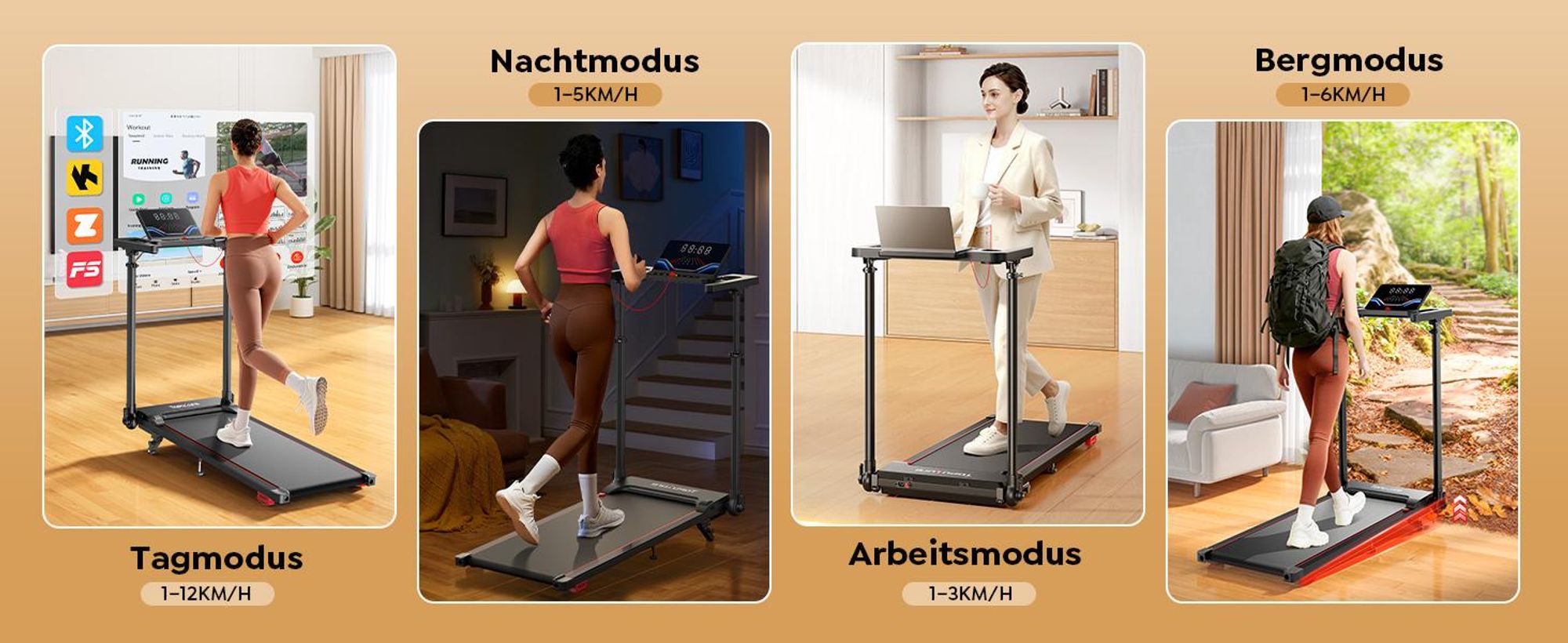 Laufband für Zuhause 12km/h, 6 IN 1 Elektrisches Laufband mit 10% Steigung, 1080MM Einziehbares Steigrohr, 360° Tablet Holder, Controllo App, TP7