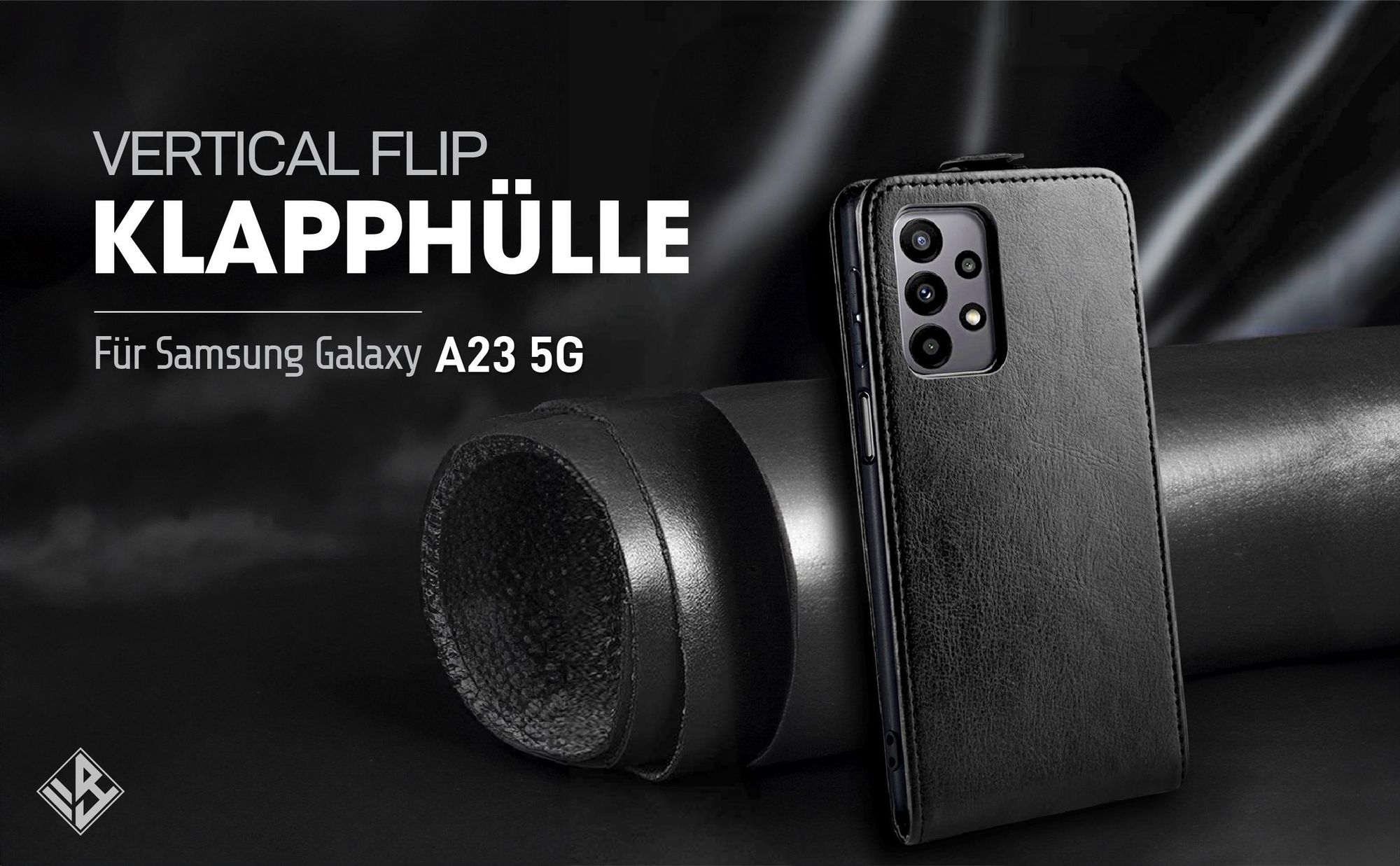 Vertikal aufklappende Handyhülle in Schwarz für Samsung Galaxy A23 5G