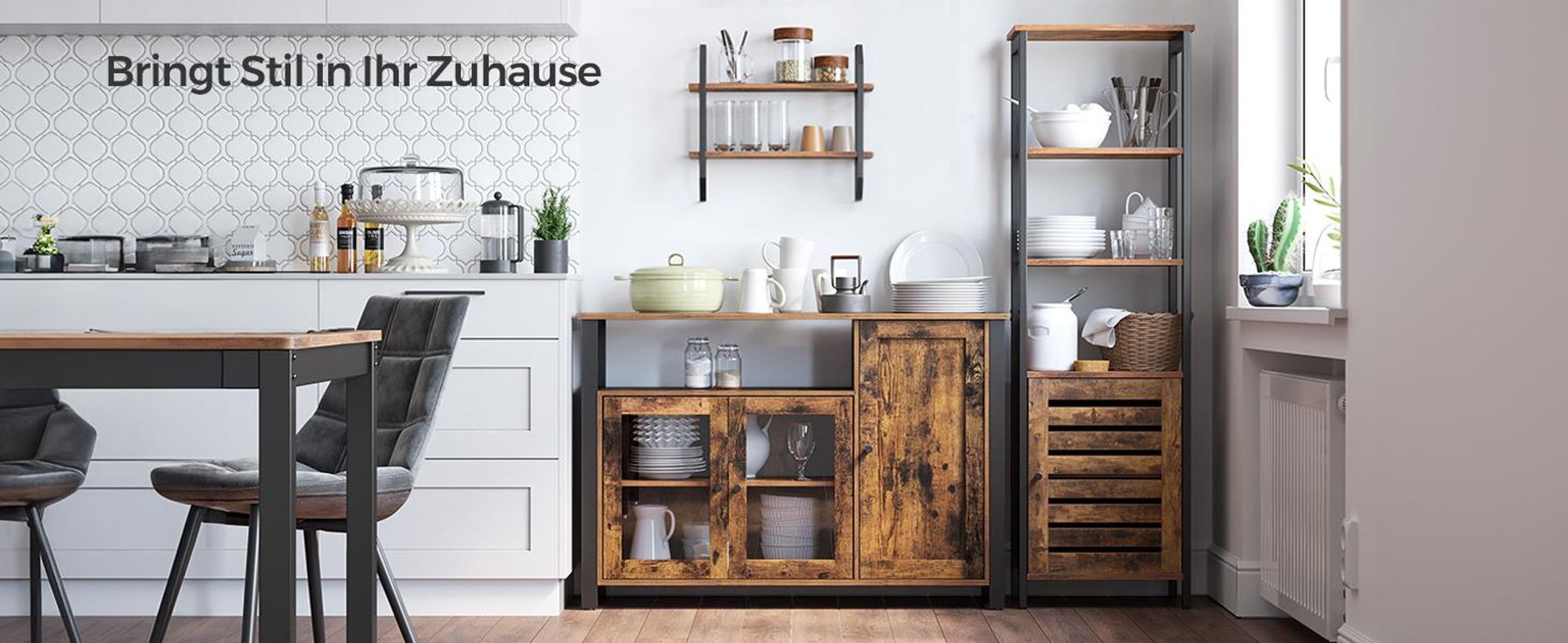 VASAGLE Sideboard Küchenschrank, Kommode, 110 x 33 x 75 cm, mit 3 Türen