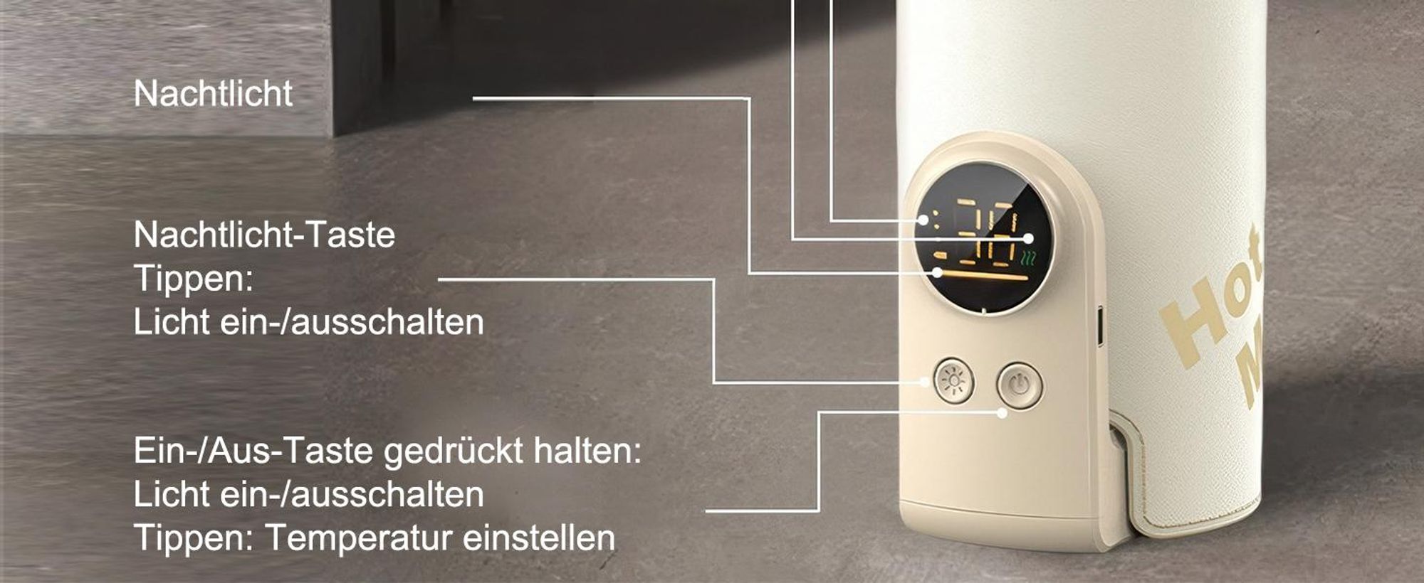 Tragbarer Flaschenwärmer für unterwegs, 8000-mAh-Akku & 18 W Schnellaufheizung für 6–10 Stunden Wärmespeicherung mit 6 Temperaturstufen (38–50 °C)