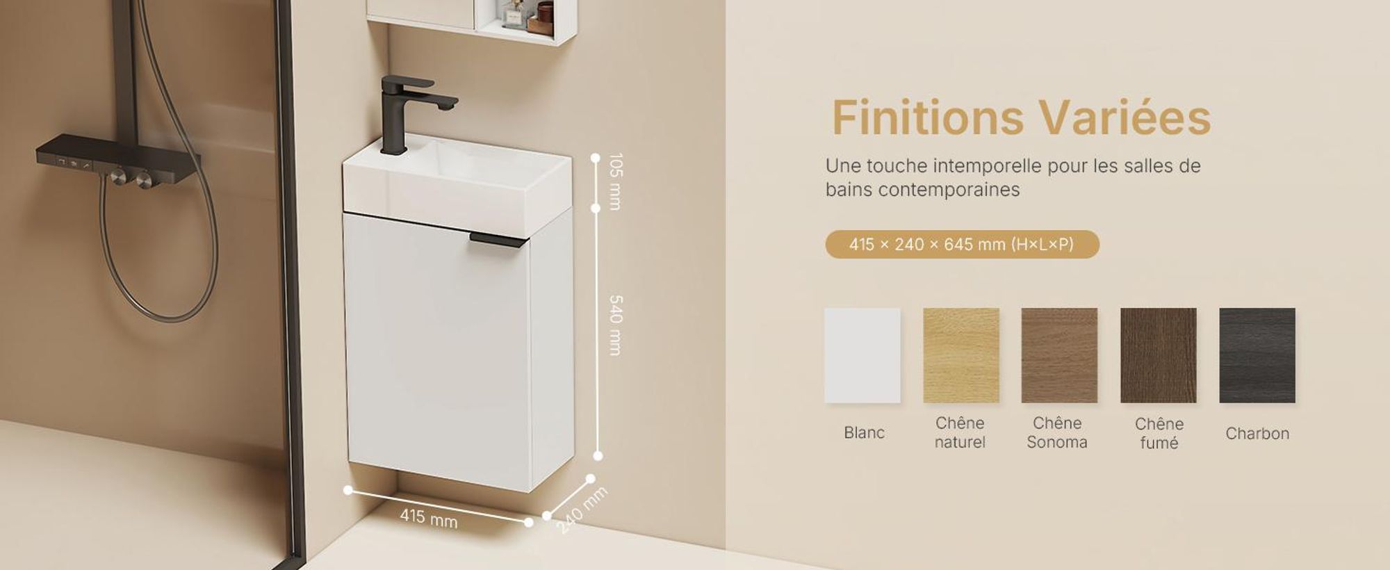 EMKE Ensemble de lavabos Meuble sous-lavabo avec vasque en céramique 417×240×646 mm suspendu, Soft-Close Blanc