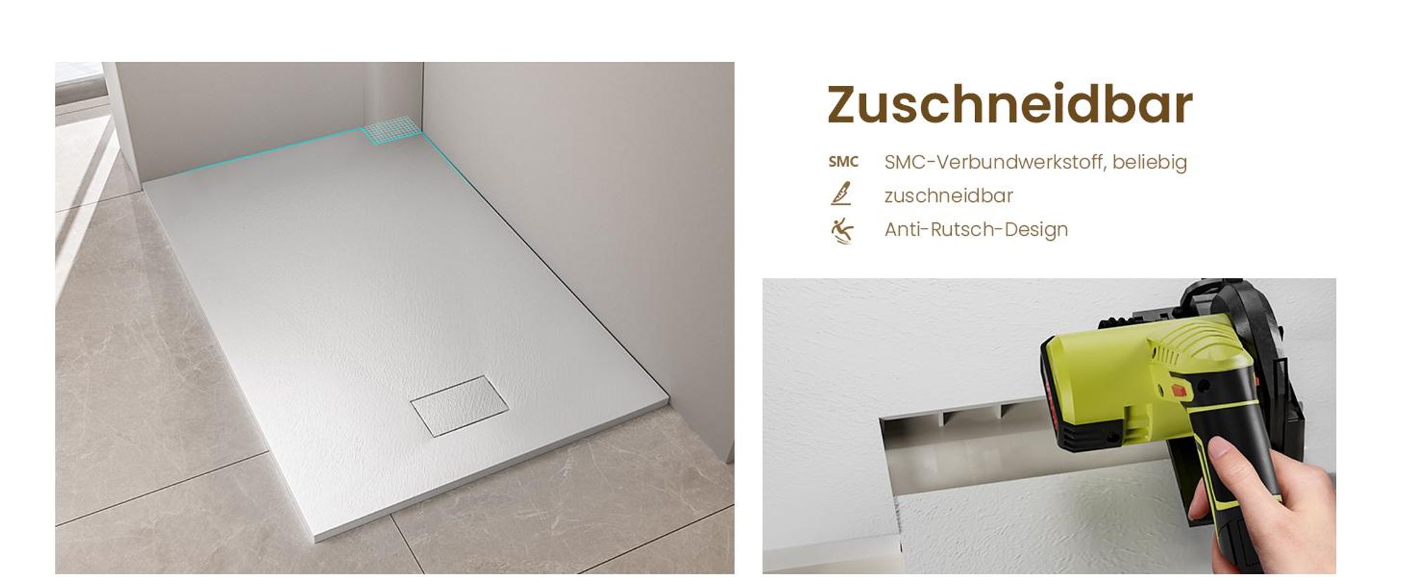 EMKE Duschwanne Flach Rechteckig 120x90cm Duschtasse mit Rutschfeste Struktur in Weißer Steinoptik