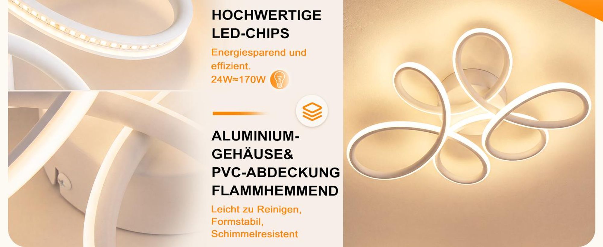 ZMH Deckenlampe Wohnzimmer LED Deckenleuchte 24W 3000K Küchenlampe Weiß Modern Blume Design Wohnzimmerlampe für Schlafzimmer Büro Küche Flur