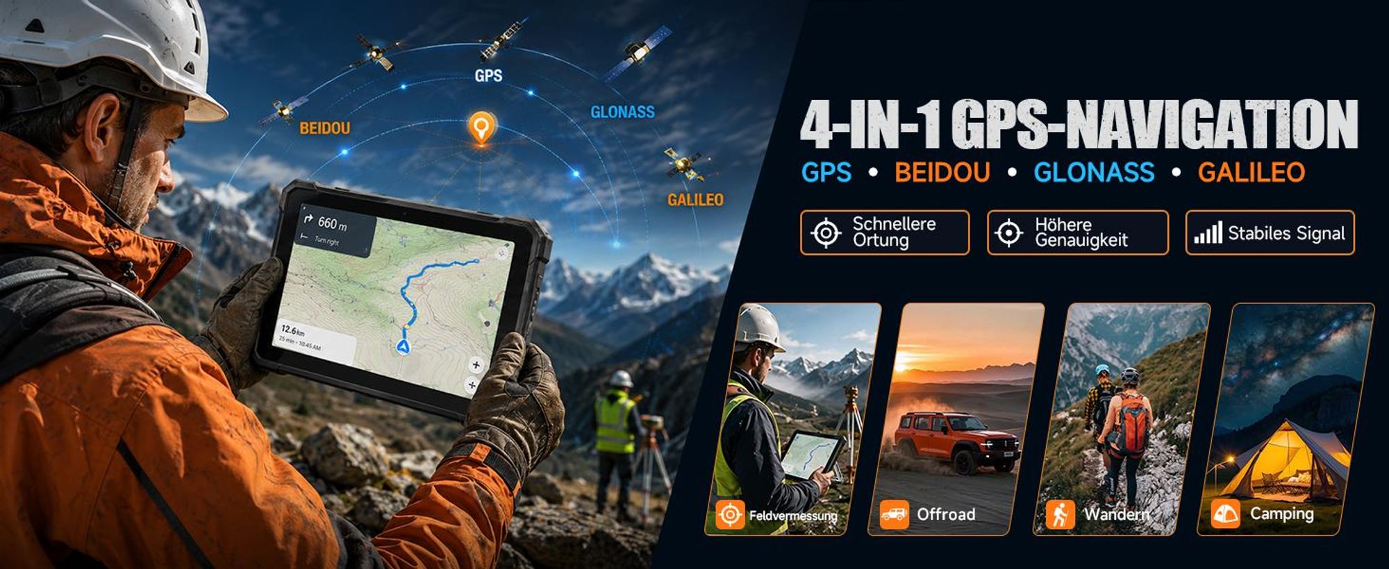 RUGTAKE T5 Pro Outdoor Tablet 5G Android 16 - 32GB+256GB - 20080mAh 11" 120Hz 2K 64MP+20MP Nachtsicht Rugged Tablet Gemini AI/Widevine L1, Orange