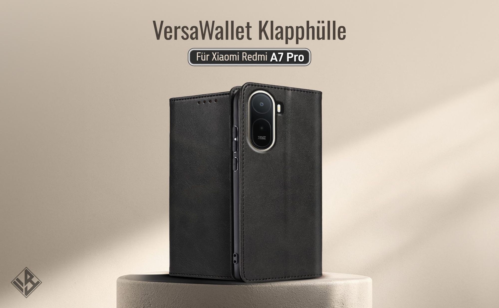 Schwarze Klapphülle für das Xiaomi Redmi A7 Pro mit Wallet-Funktion