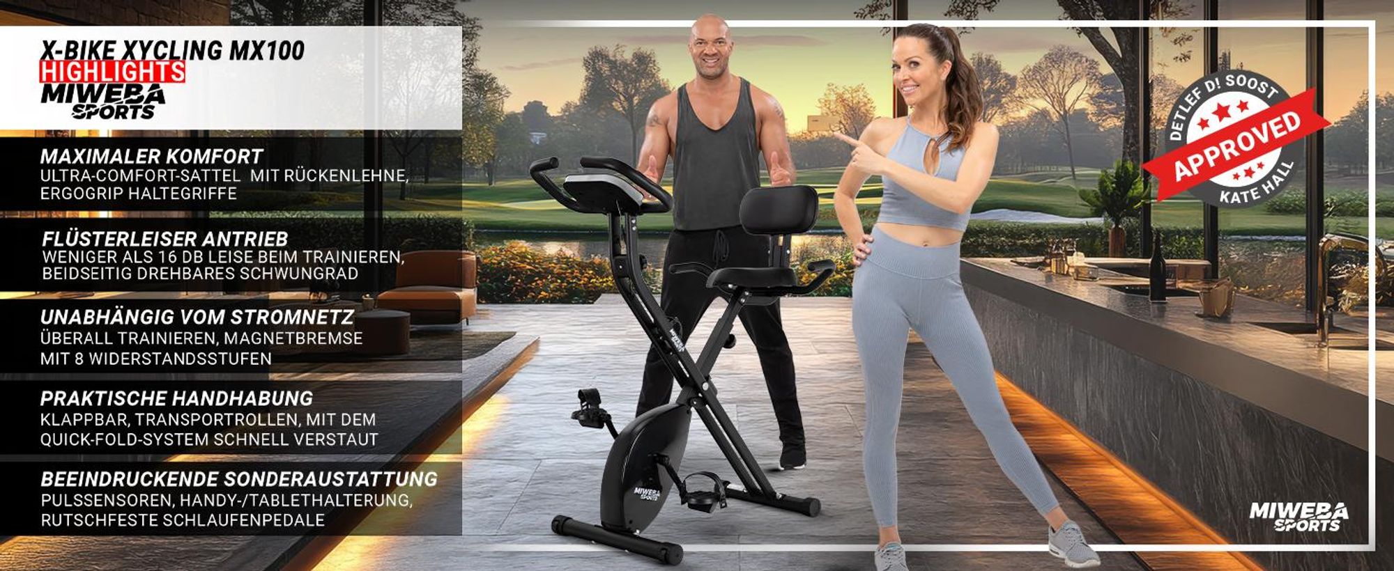 Heimtrainer MX100 PRO | X-Bike Fitnessbike - Sport Fahrrad faltbar - Ergometer Rad - Indoor Cycle - Rückenlehne - Haltegriffe - LCD Display - 8 Stufen