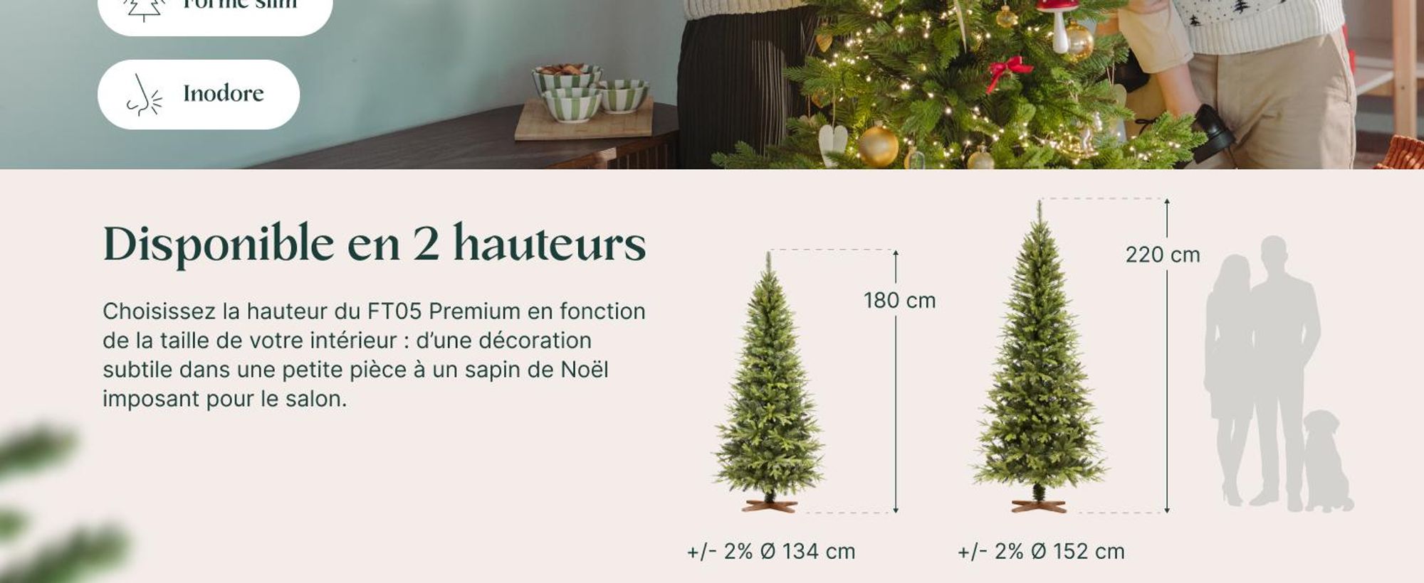 FAIRYTREES : Sapin de Noël, variété Nordmann Premium, 180 cm, éléments naturels moulés par injection, fabriqué dans l'UE, sapin de Noël avec support en bois de frêne fabriqué à la main
