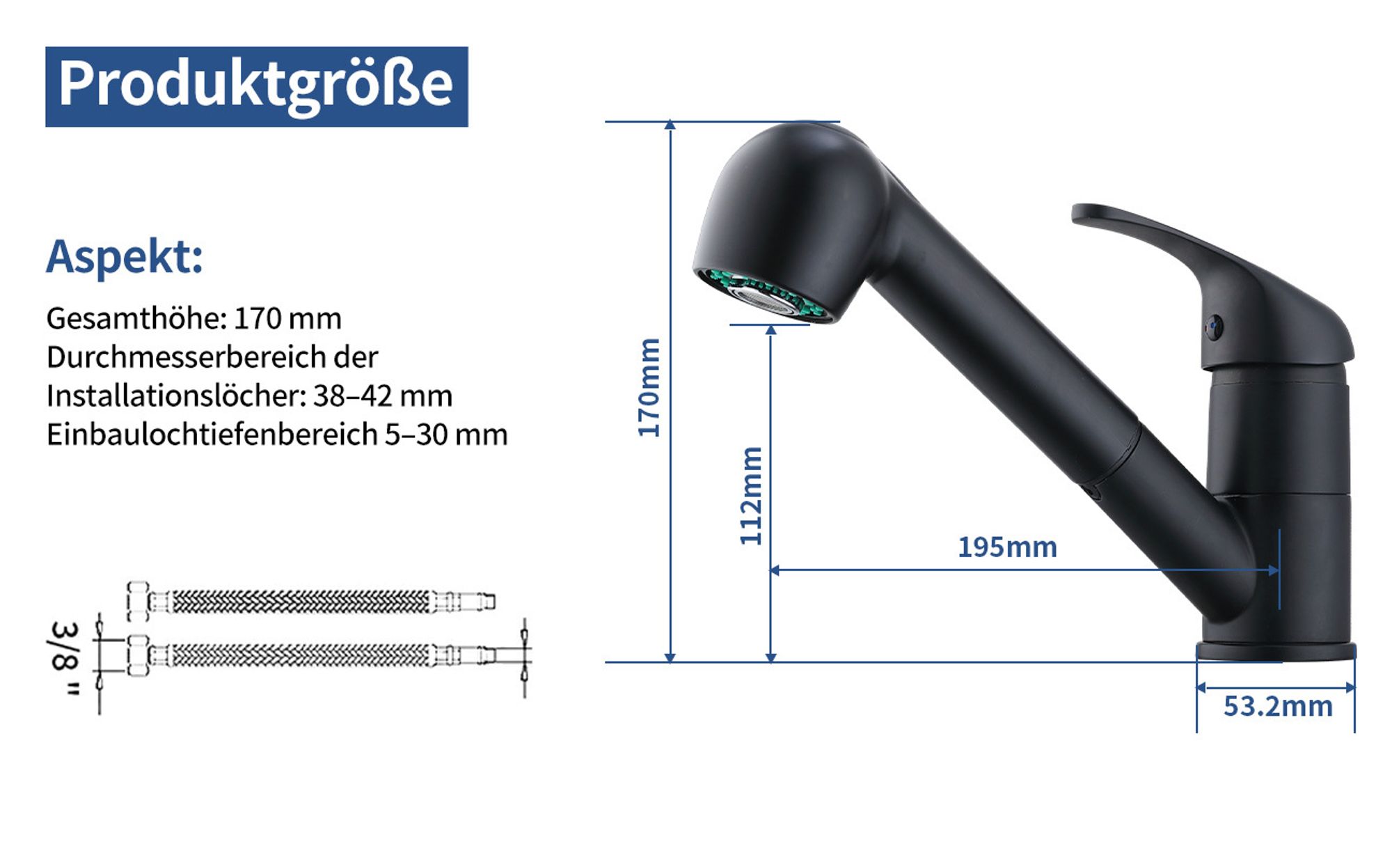 Wasserhahn Küche Schwarz, Küchenarmaturen Ausziehbar mit 2 Strahlarten, HOMELIVE Einhebel Mischbatterie Spültischarmatur für Küchen, Einhebelmischer
