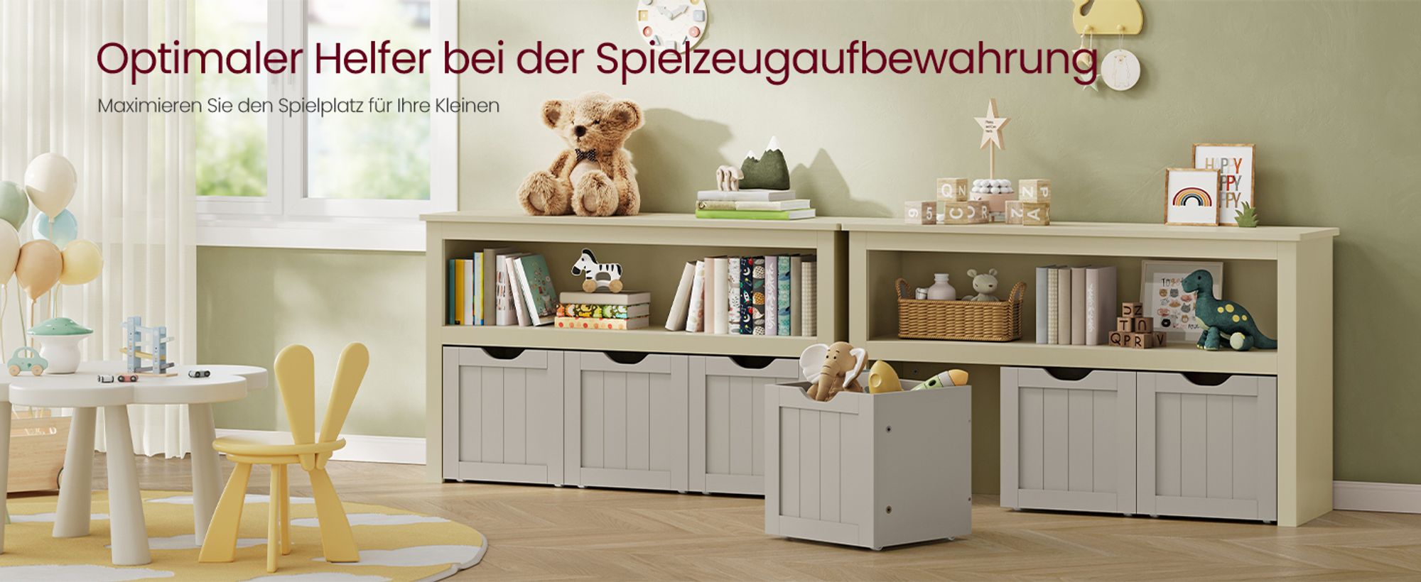 VASAGLE Kinderregal, Spielzeugaufbewahrung für Kinder, Aufbewahrungsschrank,mit Rollen, 30 x 102 x 60 cm