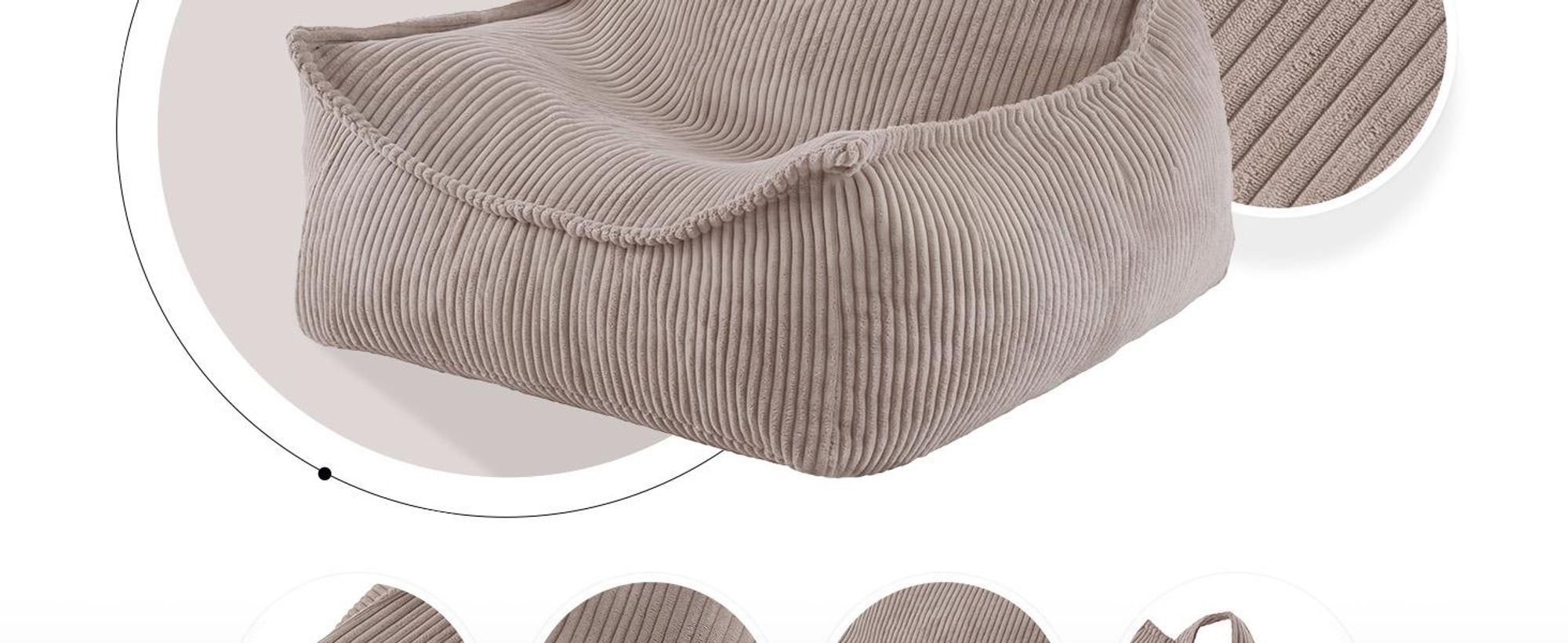 MISIOO Beanbag Kids - Veľký vrece - Veľký vak pre deti - Manšestrový materiál - 77x67x50 cm - Umývateľná tkanina - Držadlo na jednoduché prenášanie - Béžová farba