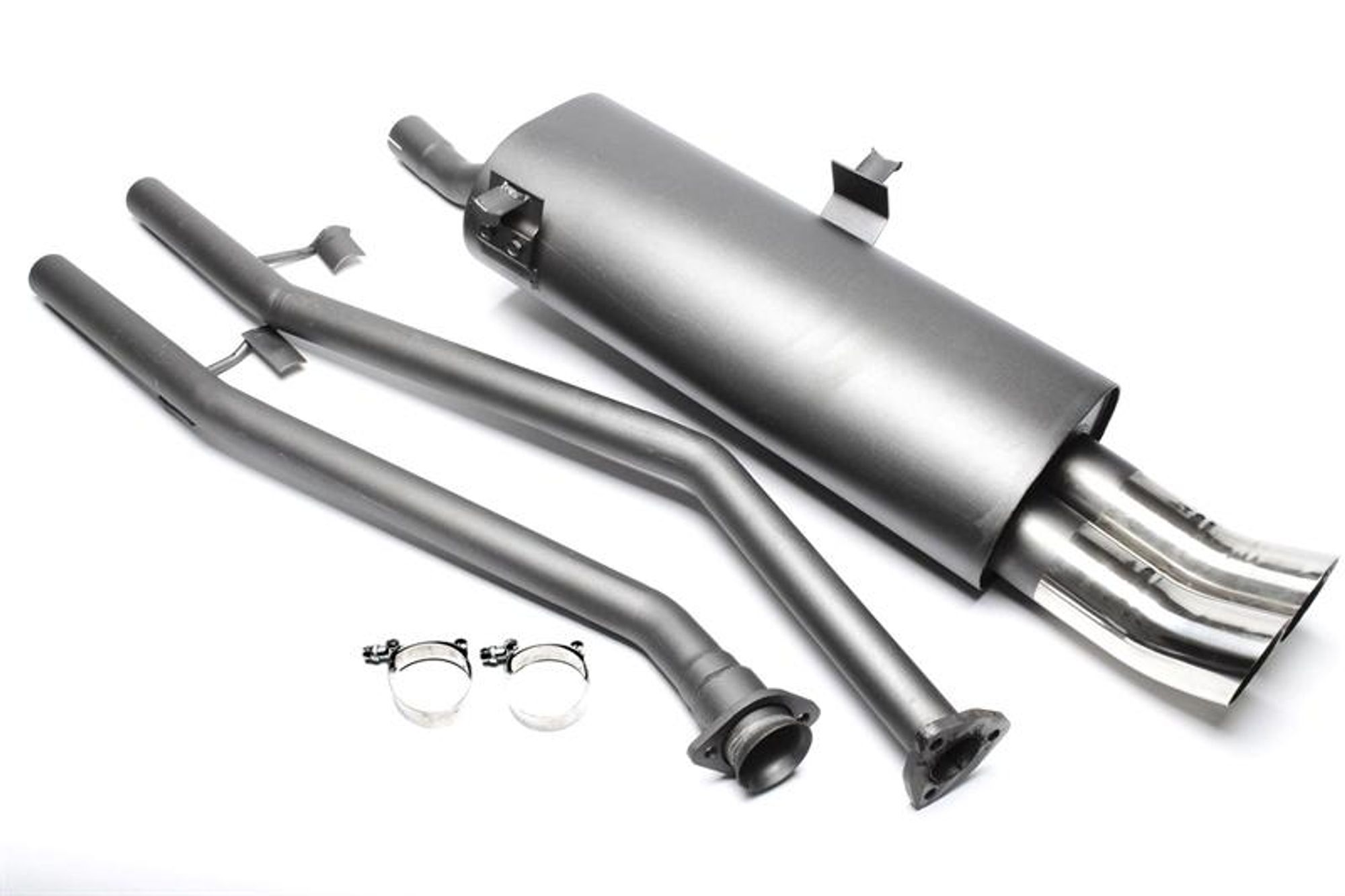 Sportauspuff 2x76mm DTM hoch rund scharf mit ABE für BMW 3er E30 315i - 318i