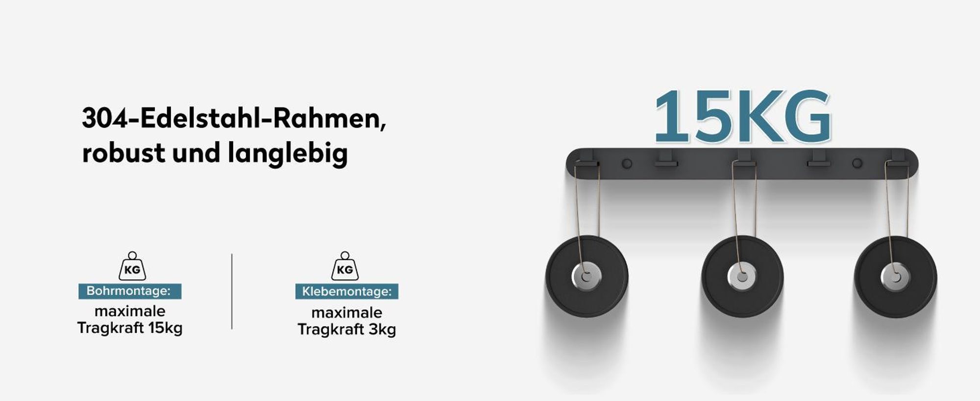 doporro Garderobenhaken Edelstahl, Kleiderhaken Wand mit 5 Haken, selbstklebend & ohne Bohren Matt schwarz für Jacken, Handtücher Stalo-09