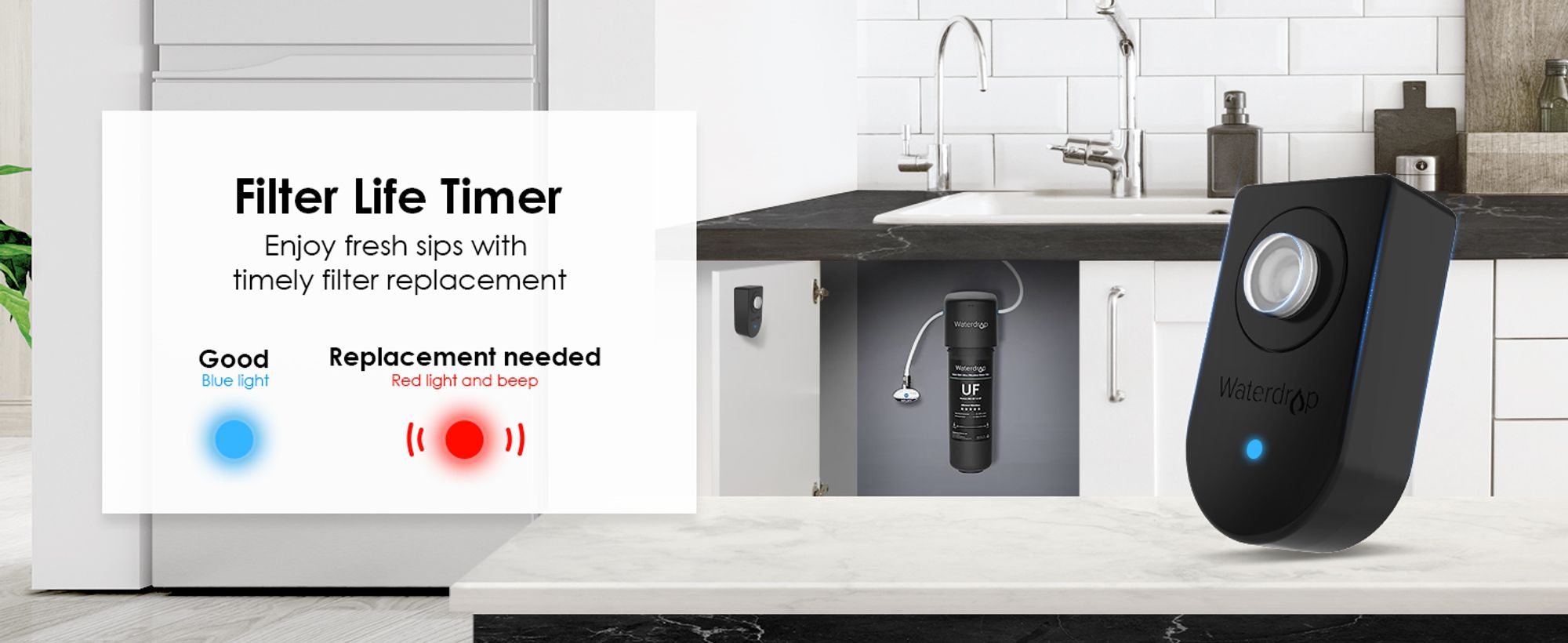 Waterdrop 10UB-UF Untertischwasserfilter zur Baçt-rienreduzierung, NSF/ANSI 42 , 0,01μm Ultrafiltration, mit Spezialhahn