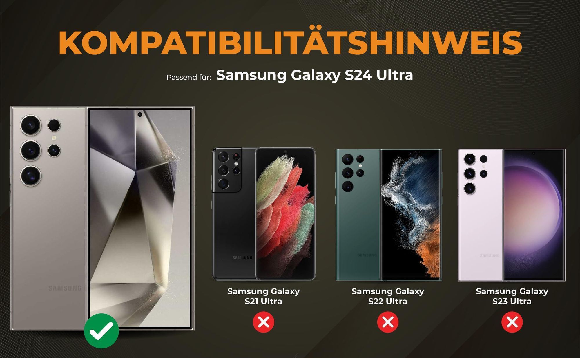 Kompatibilitätshinweise Hülle für Samsung Galaxy S24 Ultra