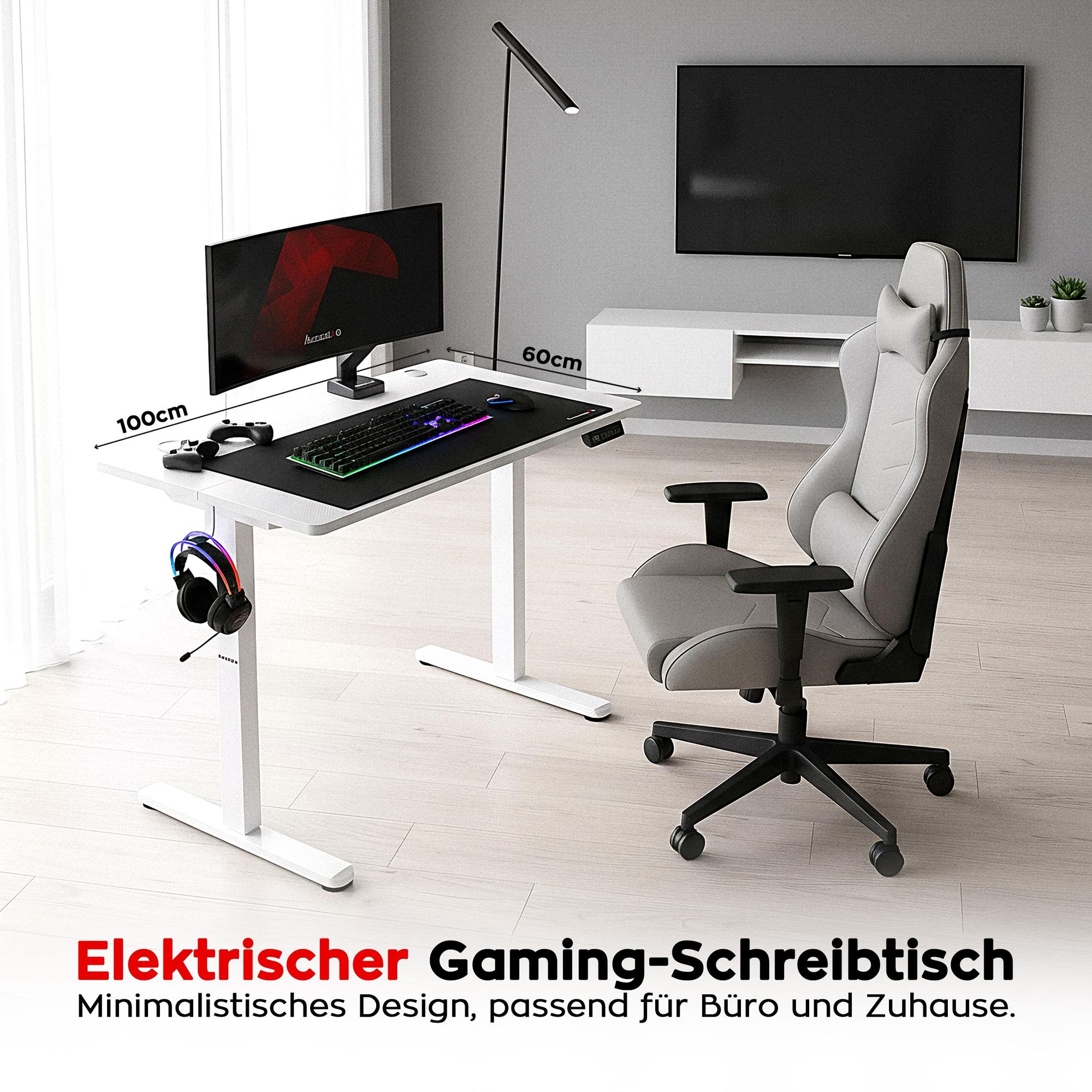 Huzaro Hero 7.9 | Höhenverstellbarer Schreibtisch Stehschreibtisch | 100x60cm | Stufenlos Verstellbar Metallkonstruktion Kabeldurchführung | Weiß