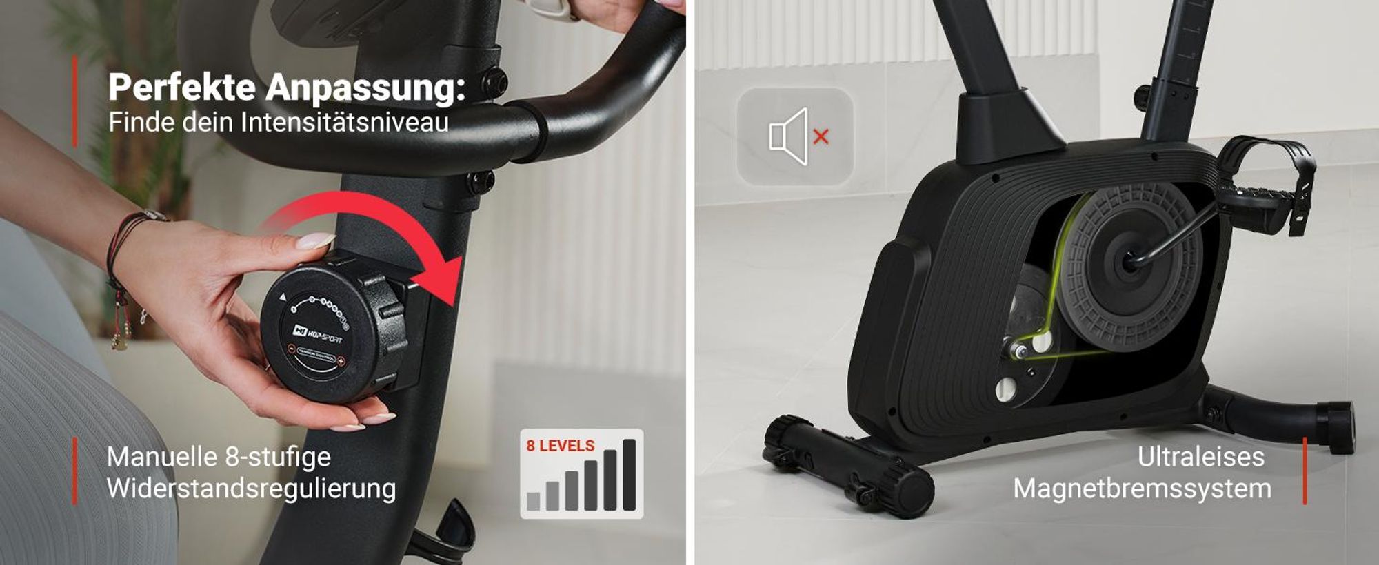 Hop-Sport Heimtrainer HS-3000H Hometrainer Fahrrad mit Magnetwiderstand, LCD-Display, Bluetooth & Kinomap, Pulsmessung, bis 120 kg belastbar, Schwarz