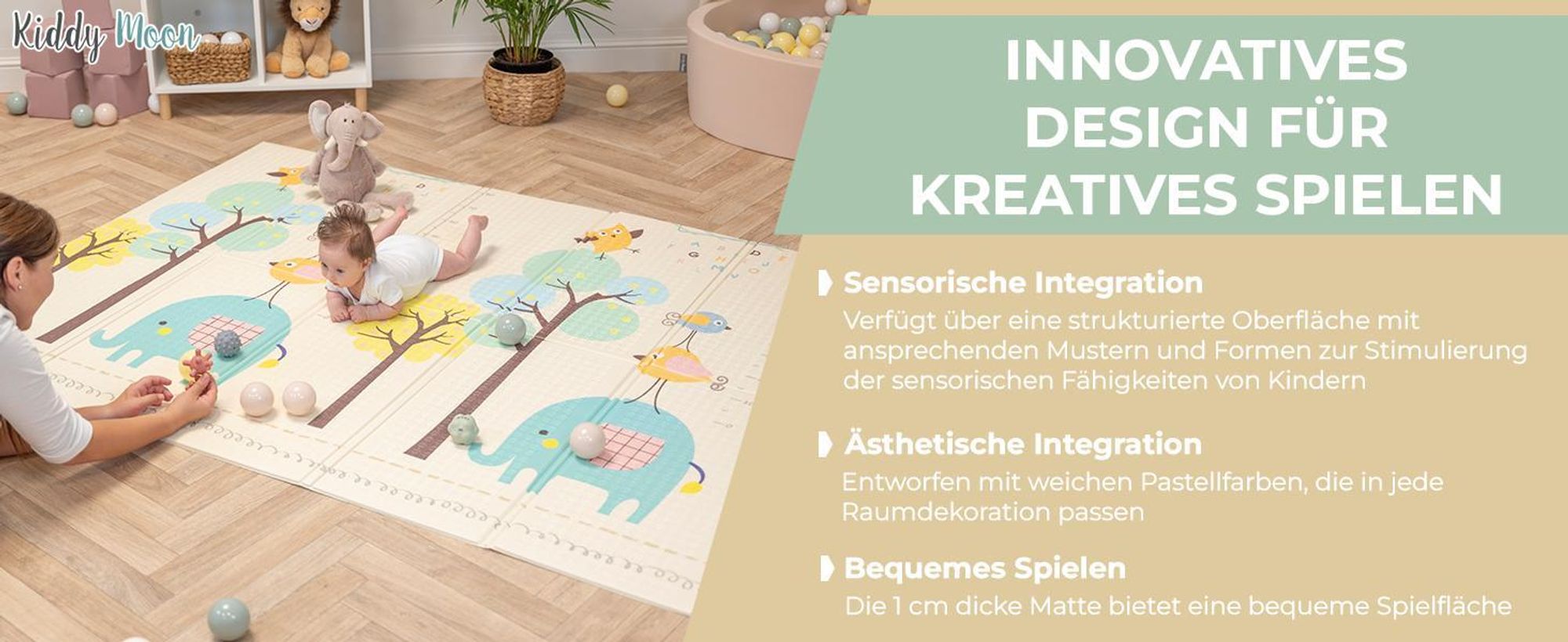 KiddyMoon Spielmatte Babymatte Zweiseitige Krabbelmatte Matte Schaumstoffmatte Für Kinder Kindermatte Kindgerechte Muster Spielplatz Entwicklung Bequemer Ideal Für Drinnen Und Draußen 150X200x1cm, Gra