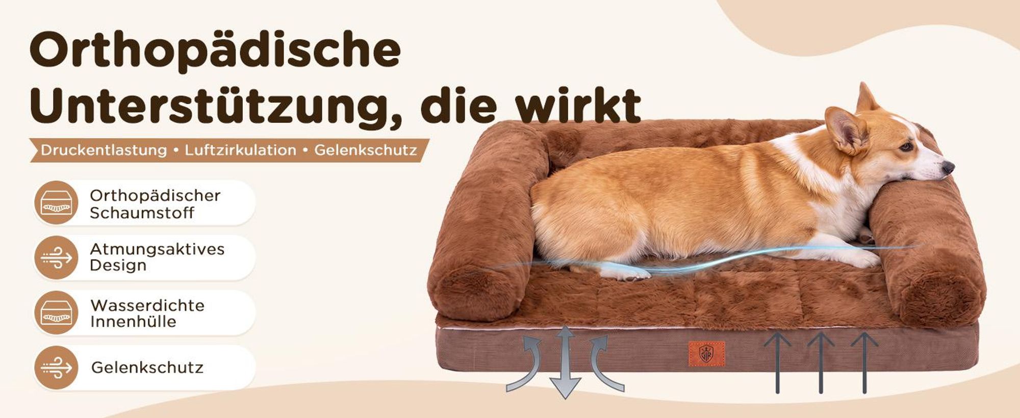 GTPLAYER Hundebett – 75x50x15 cm, Eierschalen-Schaumstoff mit Druckentlastung, wasserdichtes, waschbares Hundebett mit 2-in-1-Kühl-/Heizunterlage
