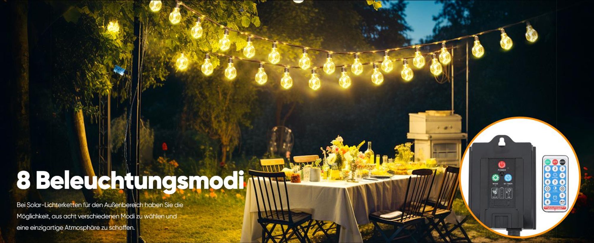 Salcar 5M LED Lichterkette Außen Solar & USB  10 Glühbirne Vintage Hanfseil Lichterkette Outdoor Hängelampen 8 Modi Wasserdicht Warmweiß