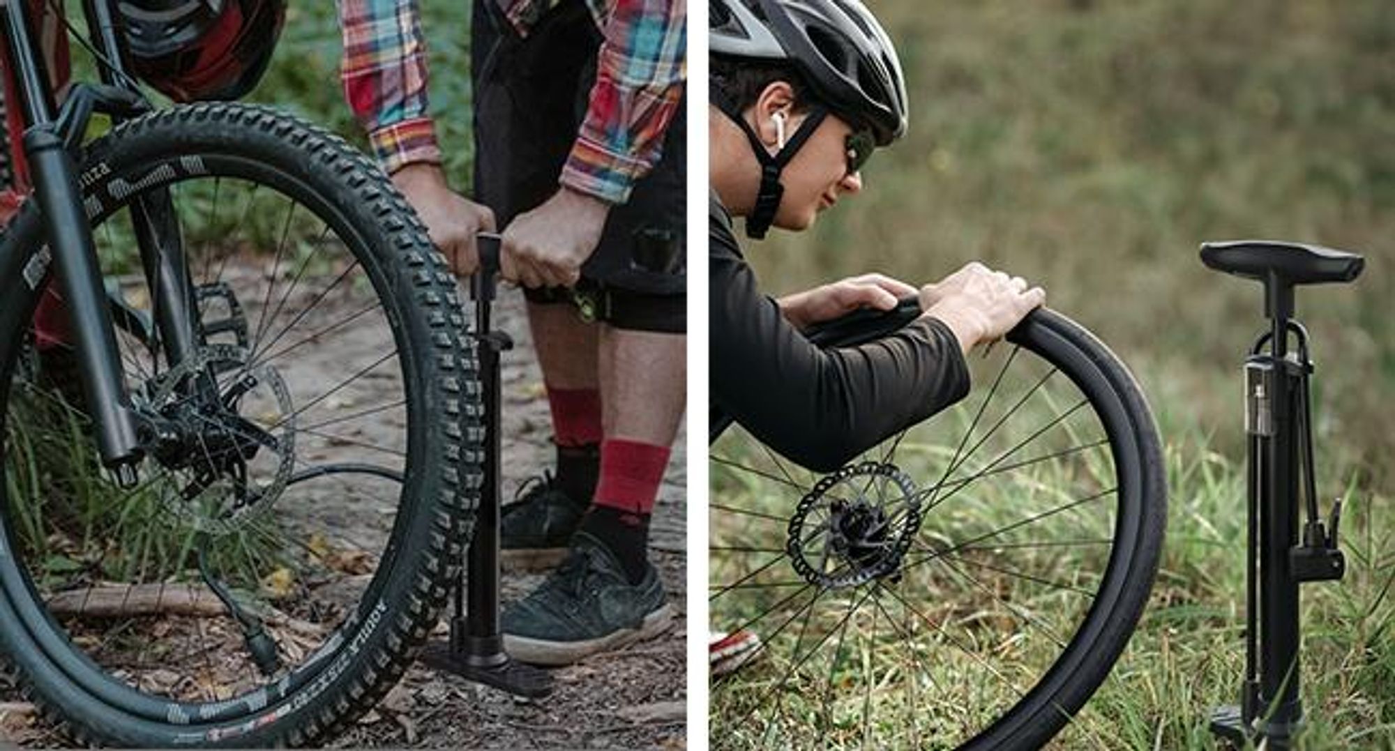 KRUMAD Fahrradpumpe, Fahrradpumpe alle Ventile, Luftpumpe für alle gängigen Ventile, Standpumpe mit Fußpedal, Fahrrad Luftpumpe für Reifen