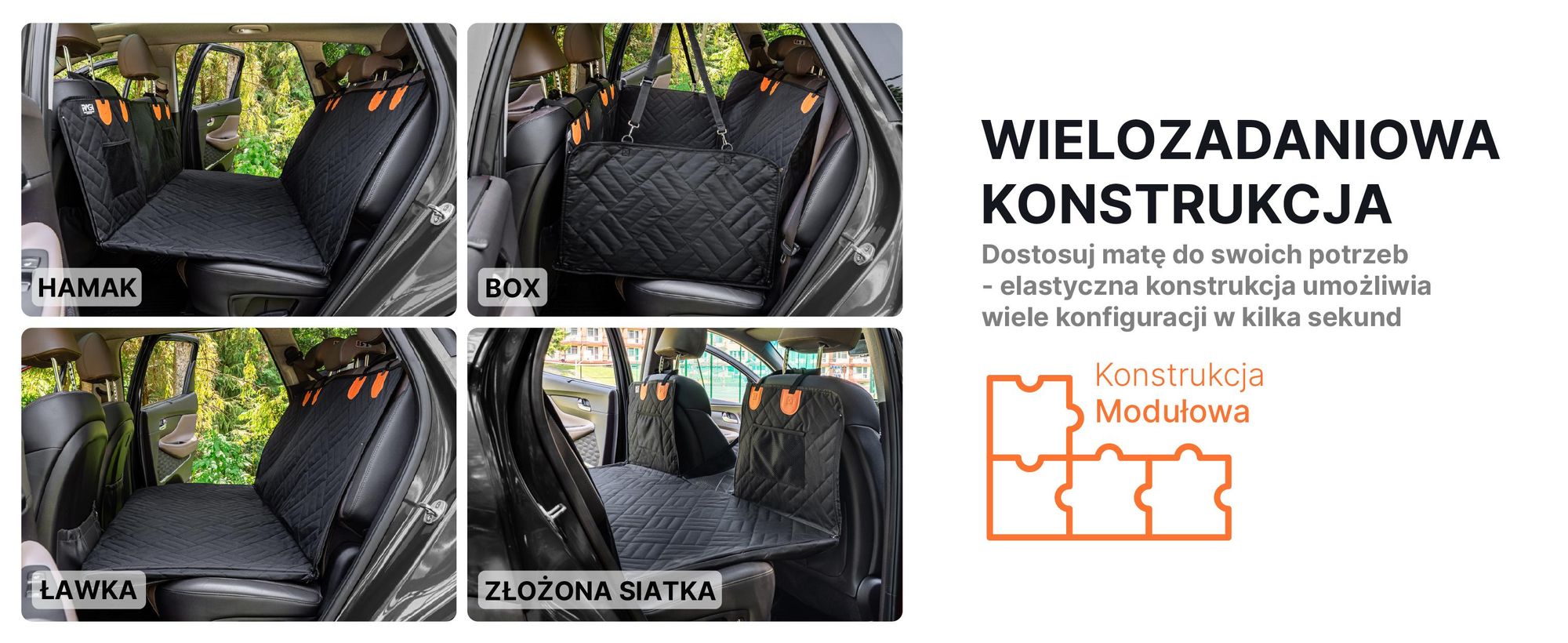 RAGI mata samochodowa dla psa z usztywnieniem 127×62 cm – pokrowiec na tylne siedzenie lub do bagażnika, z pasem, siatką, kieszeniami i zamkami