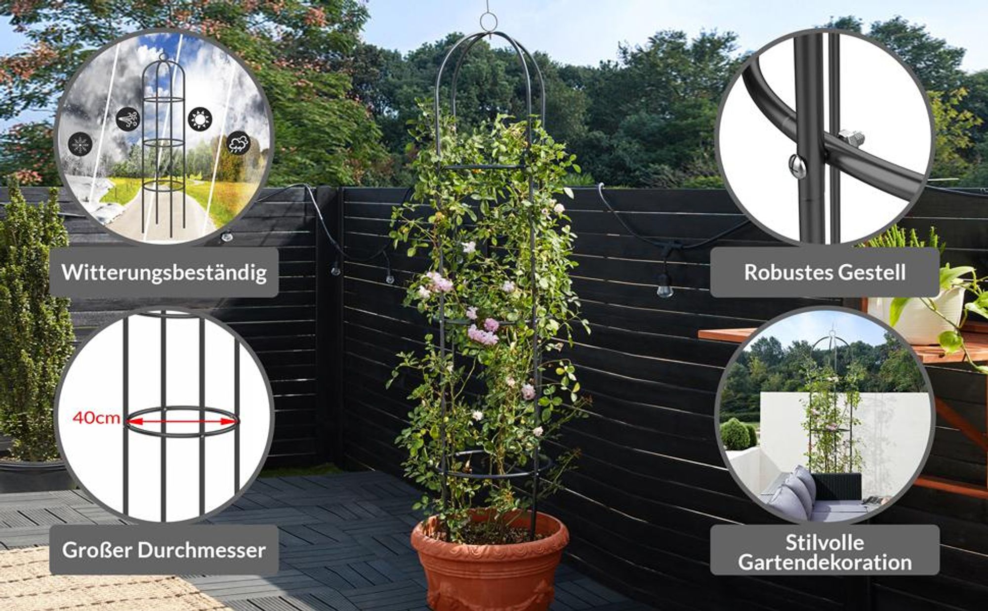 GARDEBRUK® Rosensäule 200x40cm Metall Stabil Wetterfest Garten Rankgitter Rankhilfe Ranksäule Metallsäule Gartensäule