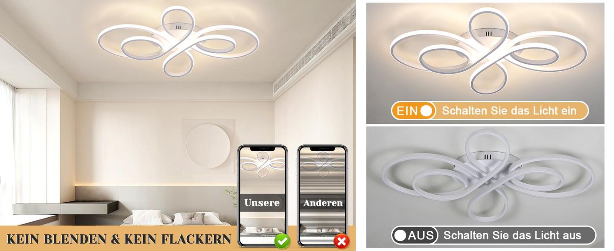 ZMH LED Deckenleuchte Weiß Deckenlampe Dimmbar mit Fernbedienung 90W 100CM Moderne Kreative Lampe für Wohnzimmer Schlafzimmer Esszimmer Büro Küche