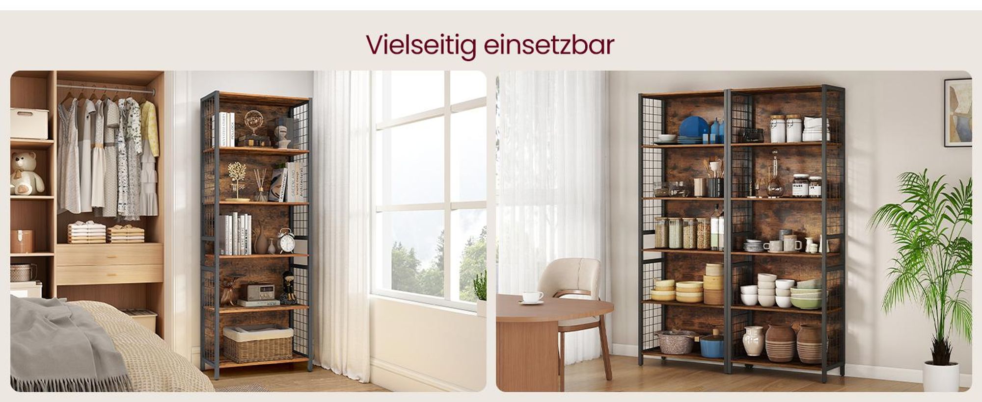 VASAGLE Bücherregal, Büroregal, Küchenregal, Standregal mit 6 Ablagen, 4 S-Haken, 30 x 60 x 175,6 cm, für Büro, Wohnzimmer, Arbeitszimmer