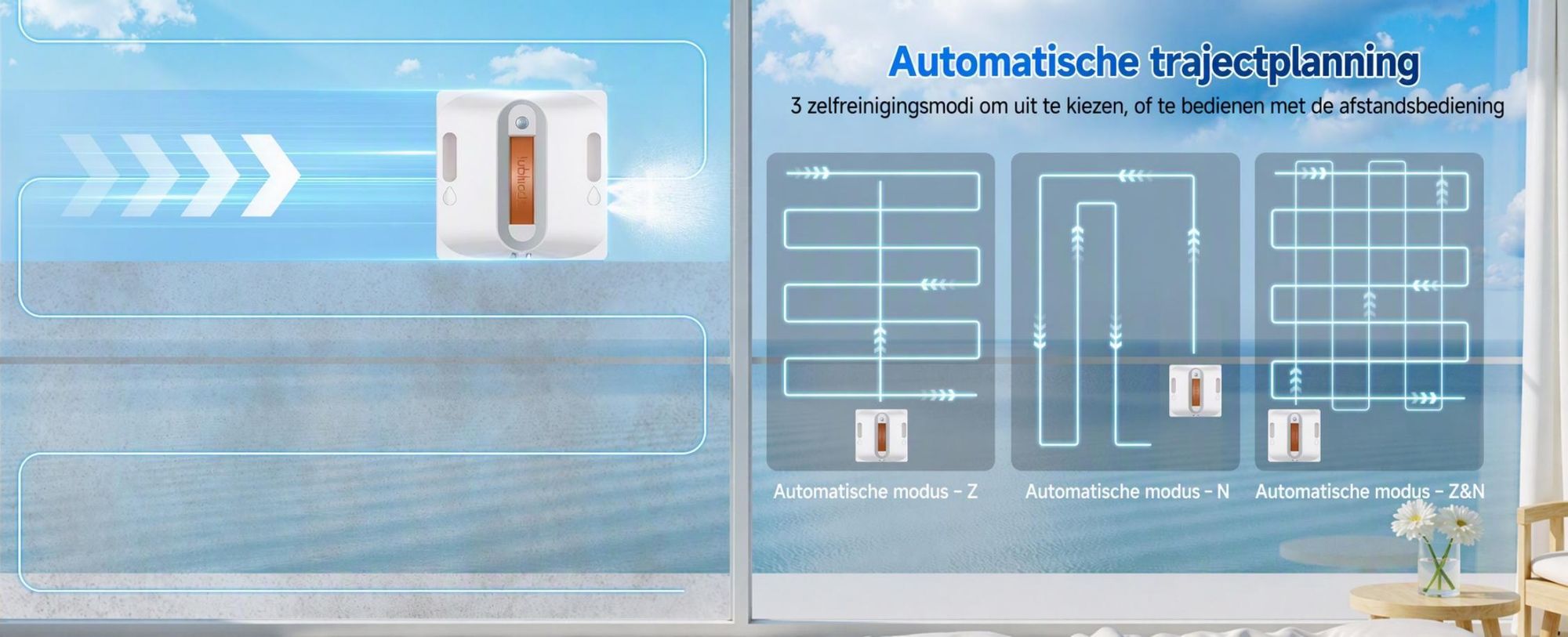Lubluelu CHYW201 Slimme Ramenwasrobot, 9000 Pa, Automatische Routeplanning, Randreiniging, Wasbare Microvezeldoeken, Dubbele Sproeiers