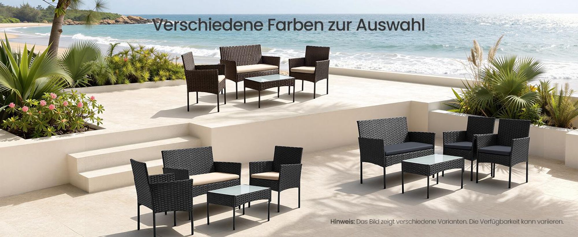SONGMICS (4-tlg) Gartenlounge-Set, Balkonmöbel, aus PE-Polyrattan, braun-taupe