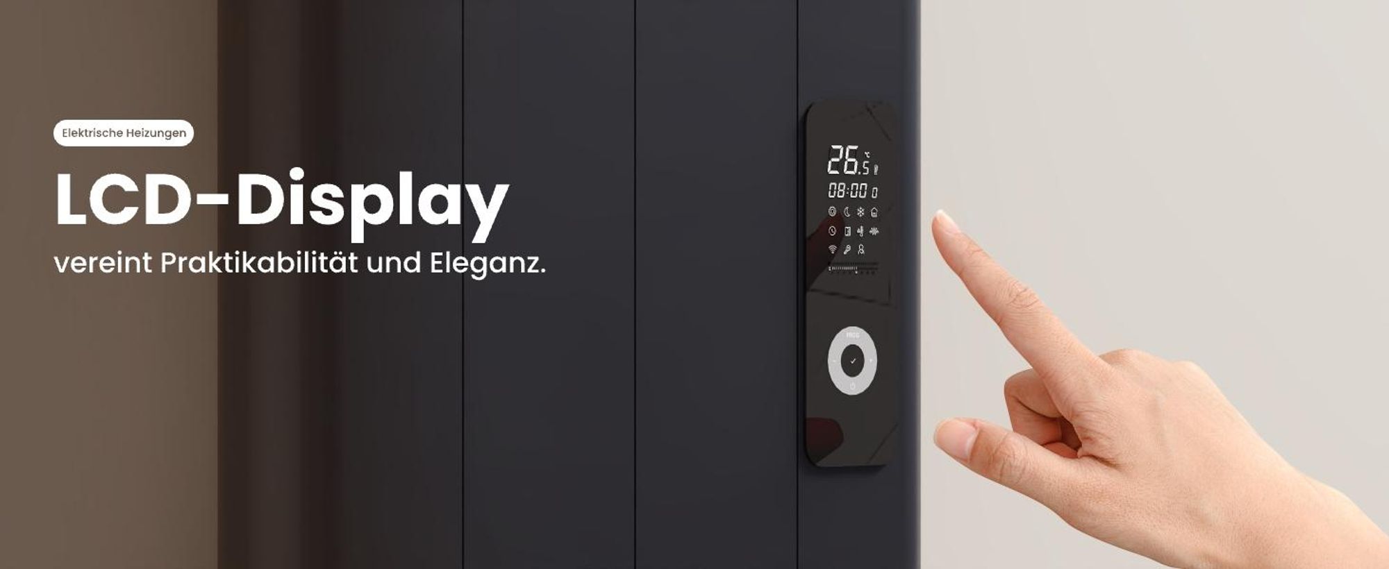 EMKE® Elektroheizung 1000W LCD Display Anthrazit Elektro Konvektor 1600x362x60mm WiFi + Alexa/Google Home, Wandmontage Elektroheizkörper für 9m² Raum