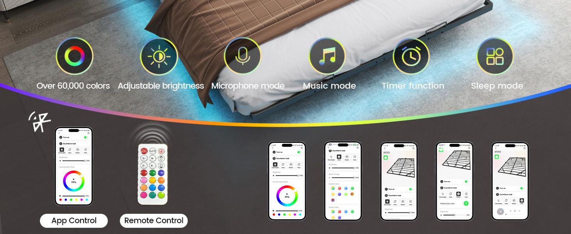 COMHOMA Letto in metallo Letto per ospiti Struttura letto in metallo, con LED e prese elettriche, letto per ragazzi 90x200, app e telecomando, struttura robusta