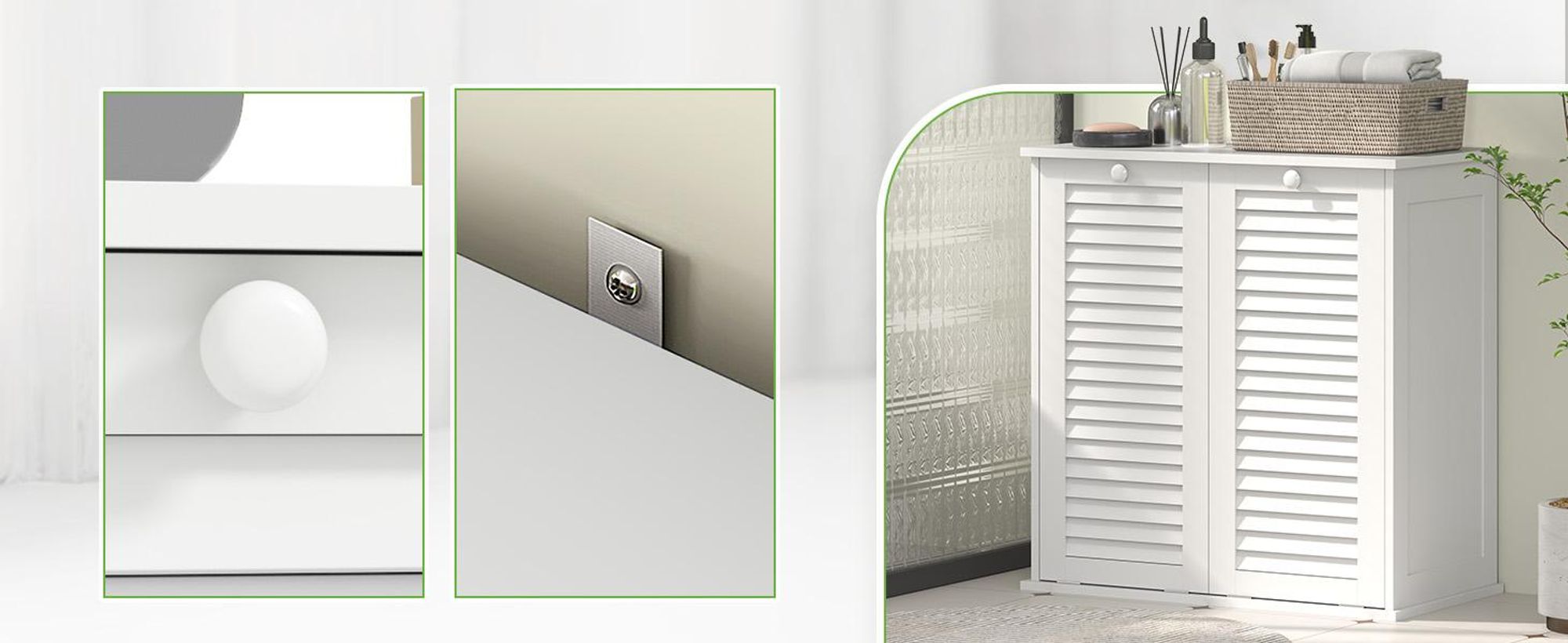 HOMCOM Wäscheschrank, Badschrank mit 2 Wäschekörben, Griffen, Lamellentüren Weiß