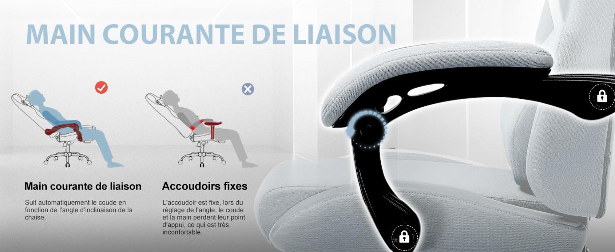 GTPLAYER Chaise de jeu Fauteuil de jeu ergonomique Chaise de bureau en tissu respirante Coussin d'assise à ressorts avec repose-pieds gris