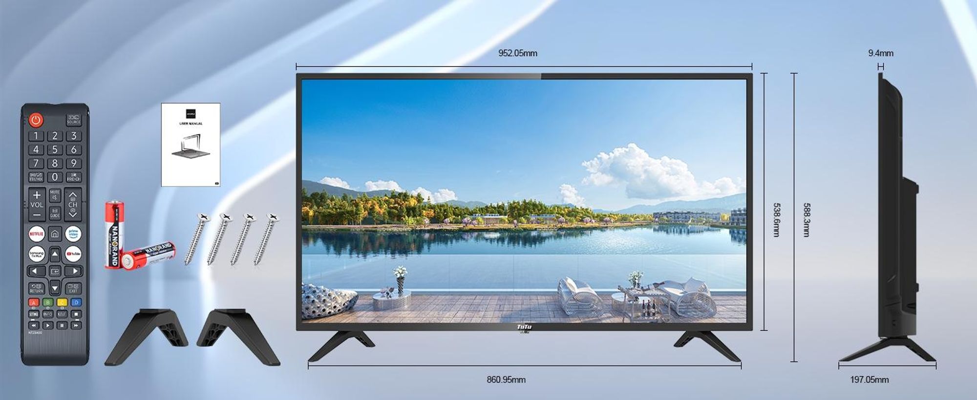 TUG42FD1 TuTu Android Smart TV - LED Full HD - 42 Zoll/108 cm - Sprachsteuerung & Streaming-Apps - HDMI x3, USB x2, CI+ - Tripple Tuner DVB-T/T2/S/S2/C - Randlos Design - Montiert in Eindhoven, Niederlande - TUG42FD1