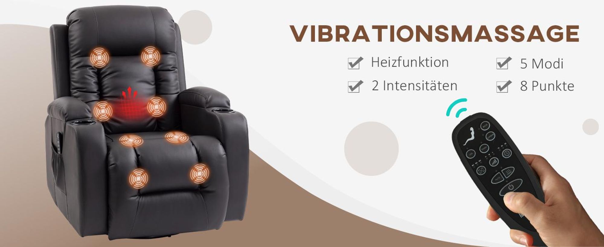 HOMCOM Relaxsessel verstellbar Massagesessel mit Liegefunktion Heizung