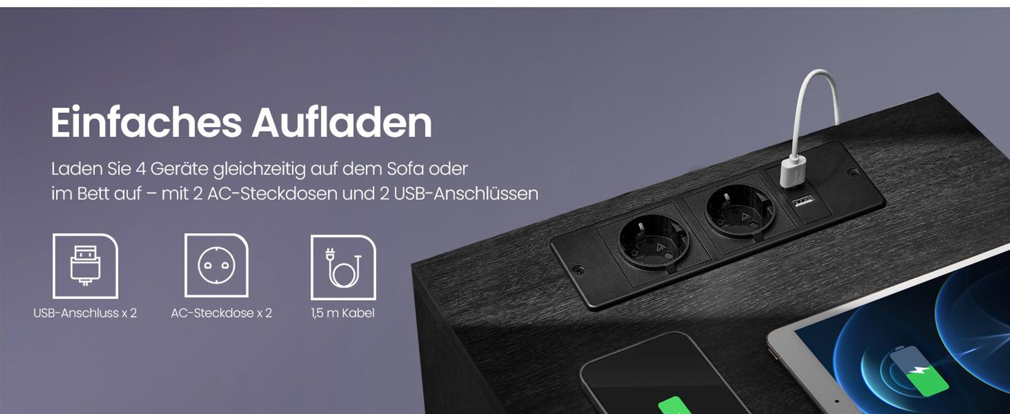 Nachttisch mit einstellbarer LED-Beleuchtung, 2er Set,