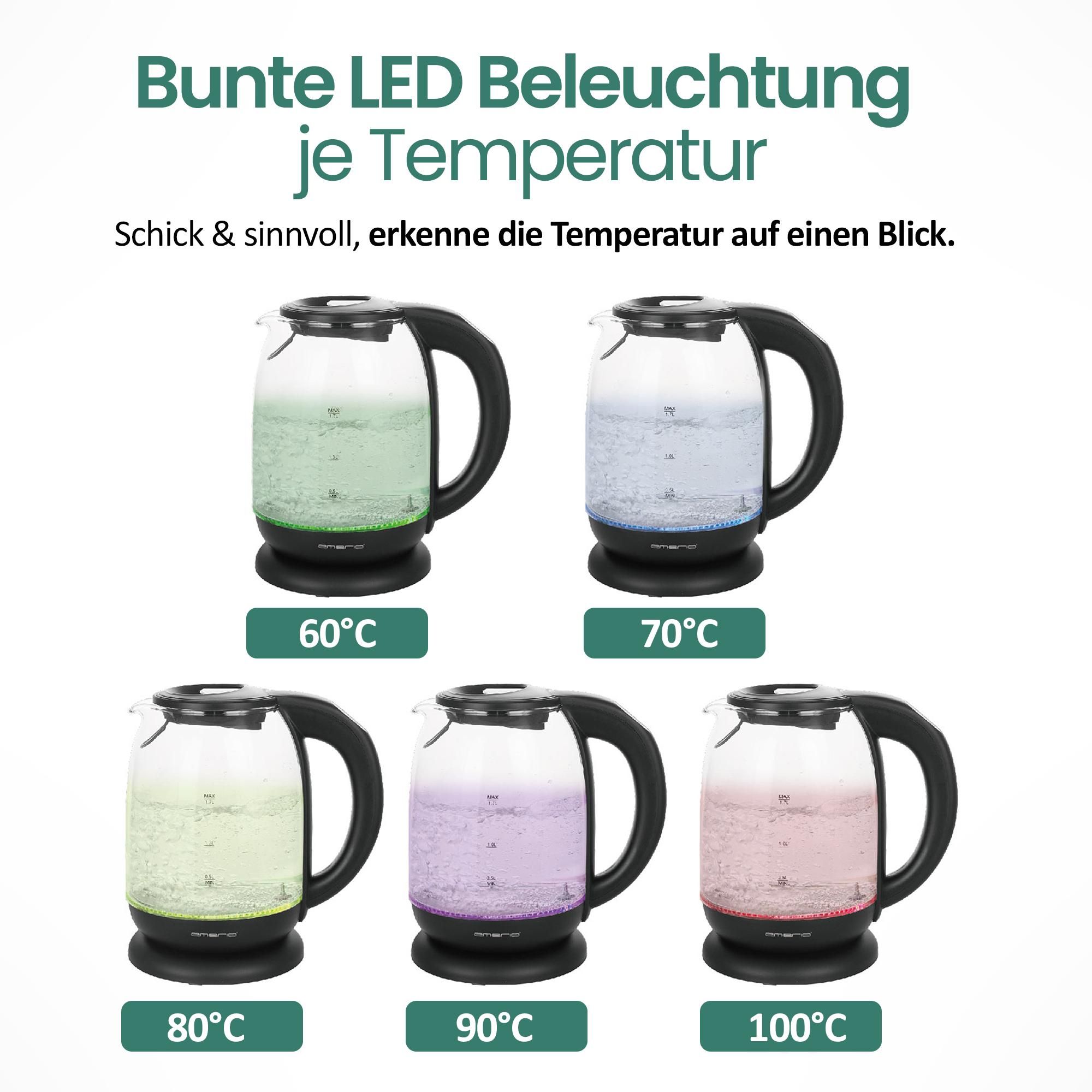 Emerio Wasserkocher mit Temperaturregelung 1,7 Liter – LED-Beleuchtung – 2200W – WK-119255.5