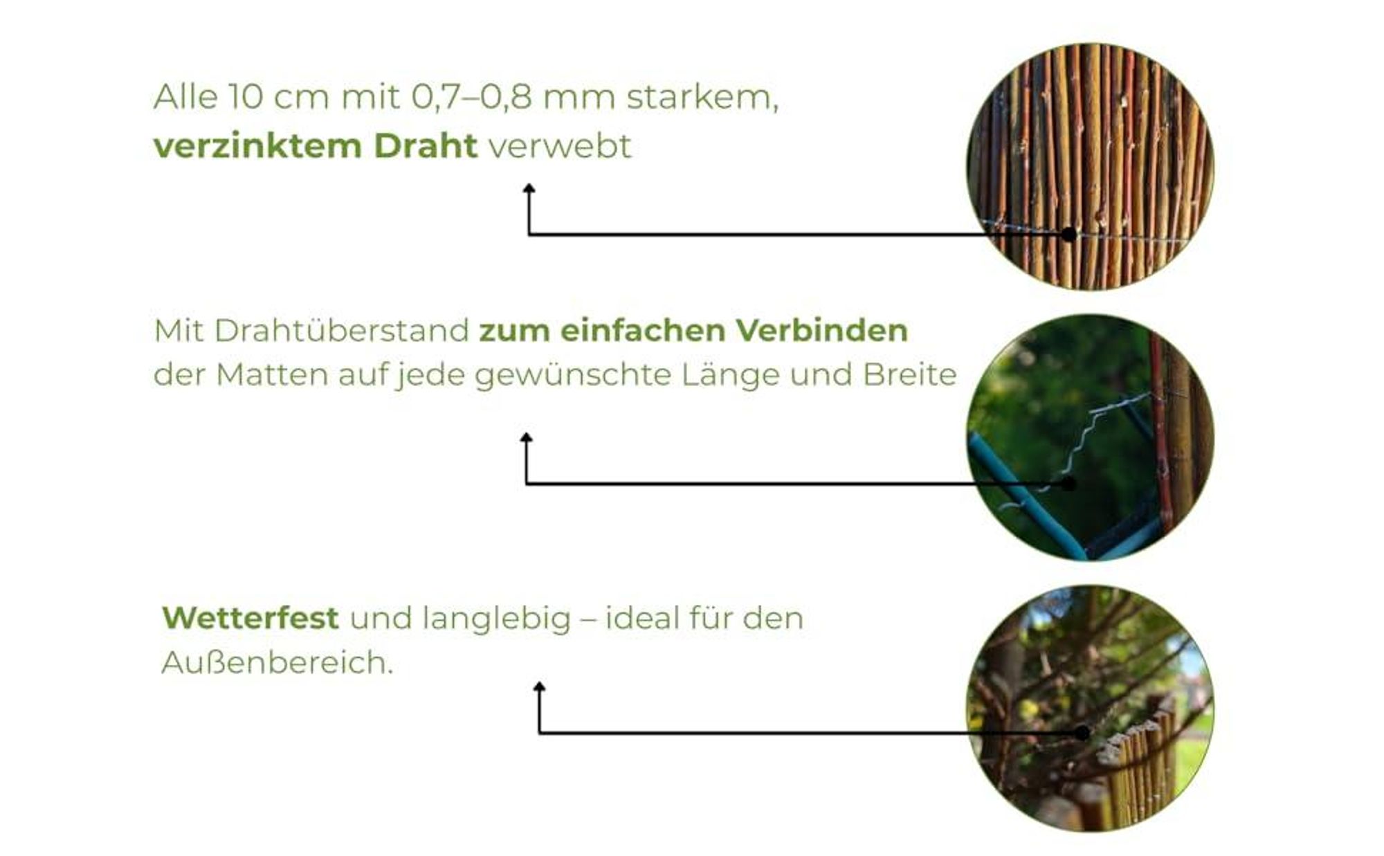 Weidenmatte 160 x 500 cm - Balkon Sichtschutz - Zaun Garten aus Holz - Sichtschutz Garten - Windschutz & Sonnenschutz - Schattenspender - 100% Natural