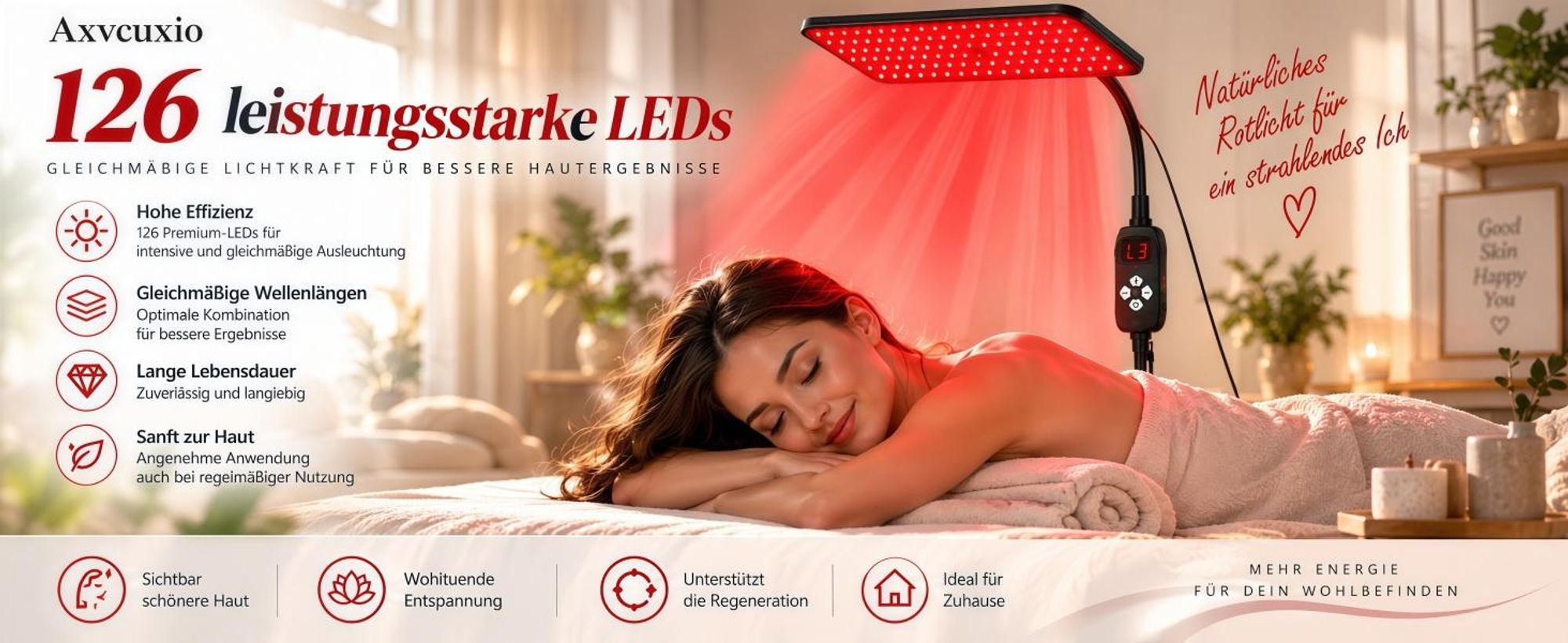 126 LEDs Rotlichtlampe Stehlampe,660 nm Rotlicht und 850nm und 940nm Nahinfrarot lichttherapielampe,360°-Einstellbar, 3 Modi & 5 Helligkeitsstufen