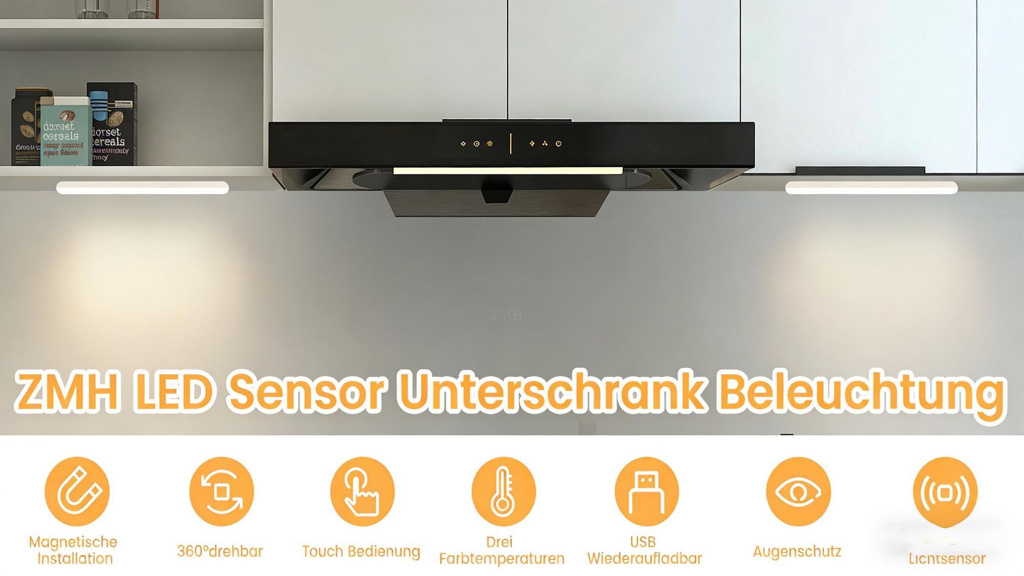 ZMH Wandleuchte LED mit Bewegungsmelder Wandstrahler Touch Dimmbar USB Batteriebetrieben Lampe 360°Drehbar für Spiegel Ohne Stromanschluss
