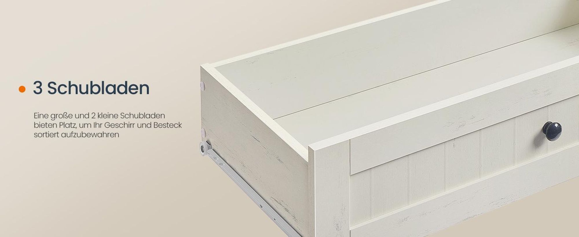 Sideboard, Toolless-Technologie, superschnelle werkzeuglose Montage, Küchenschrank mit Arbeitsplatte, weiß-braun