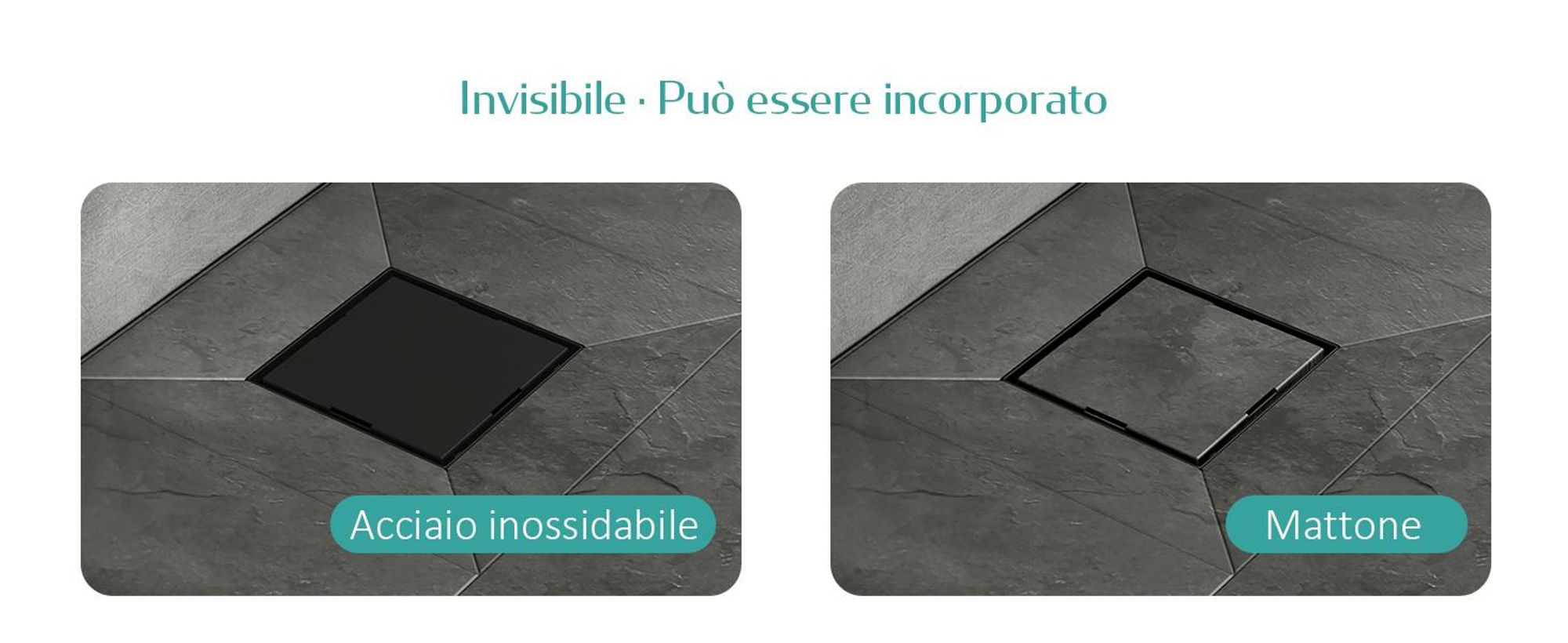 Set di scarico a pavimento EMKE in acciaio inox angolare 152 x 152 mm nero opaco con sifone antiodore e filtro per capelli, set di fori di scarico per doccia