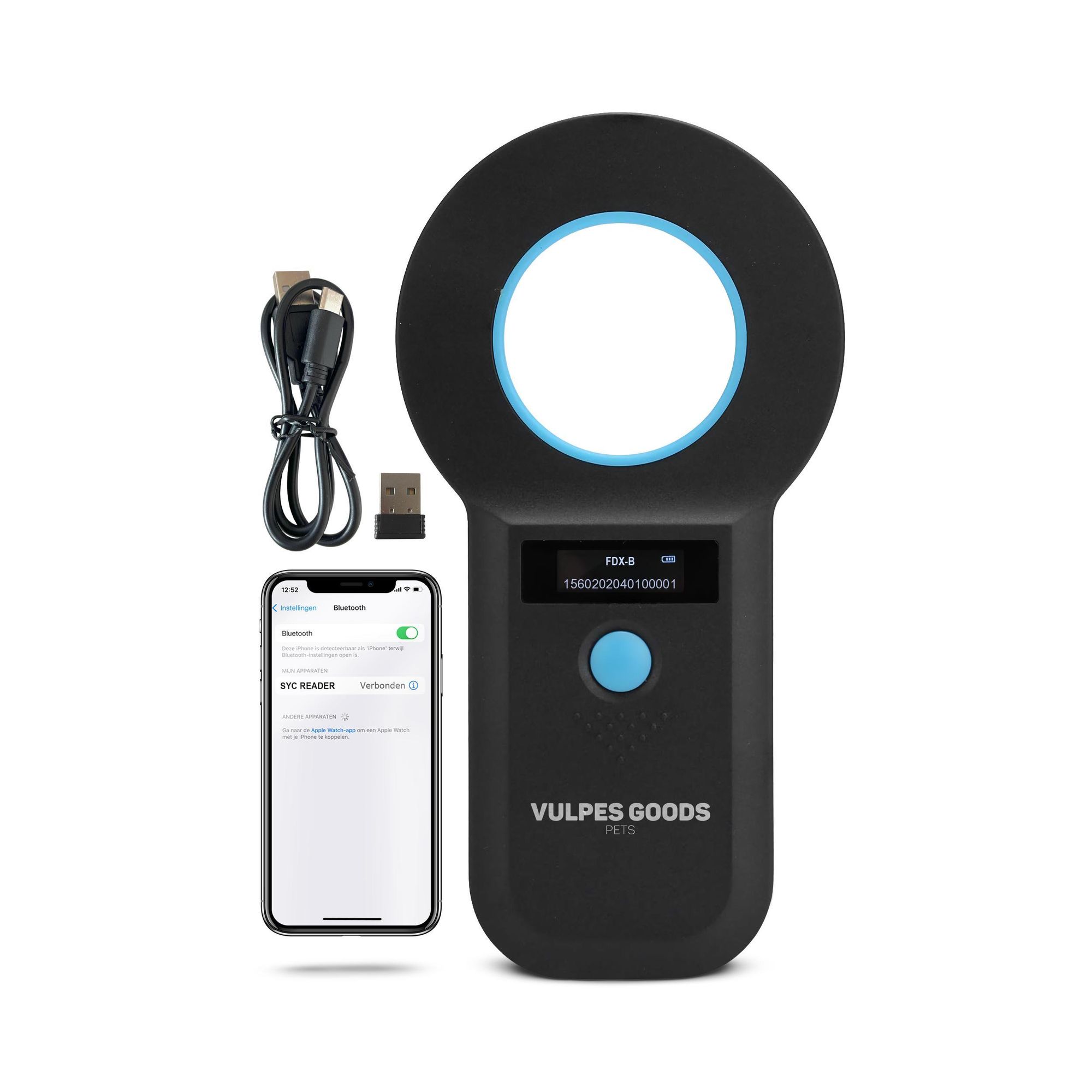 Vulpes Goods Haustier Mikrochip Scanner, Chiplesegerät für alle Tiere und Haustiere, Chiplesegerät, Inkl. Reisetasche, ISO11784/85/FDX-B, PRO-Version.
