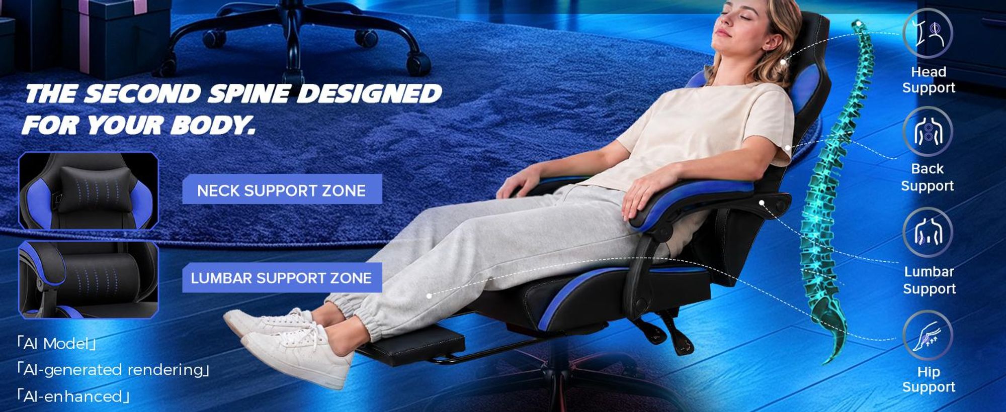 Krzesło gamingowe GTPLAYER, krzesło biurowe, fotel gamingowy z podnóżkiem, ergonomiczne krzesło dla graczy z podłokietnikami połączonymi, regulowane krzesło do biurka